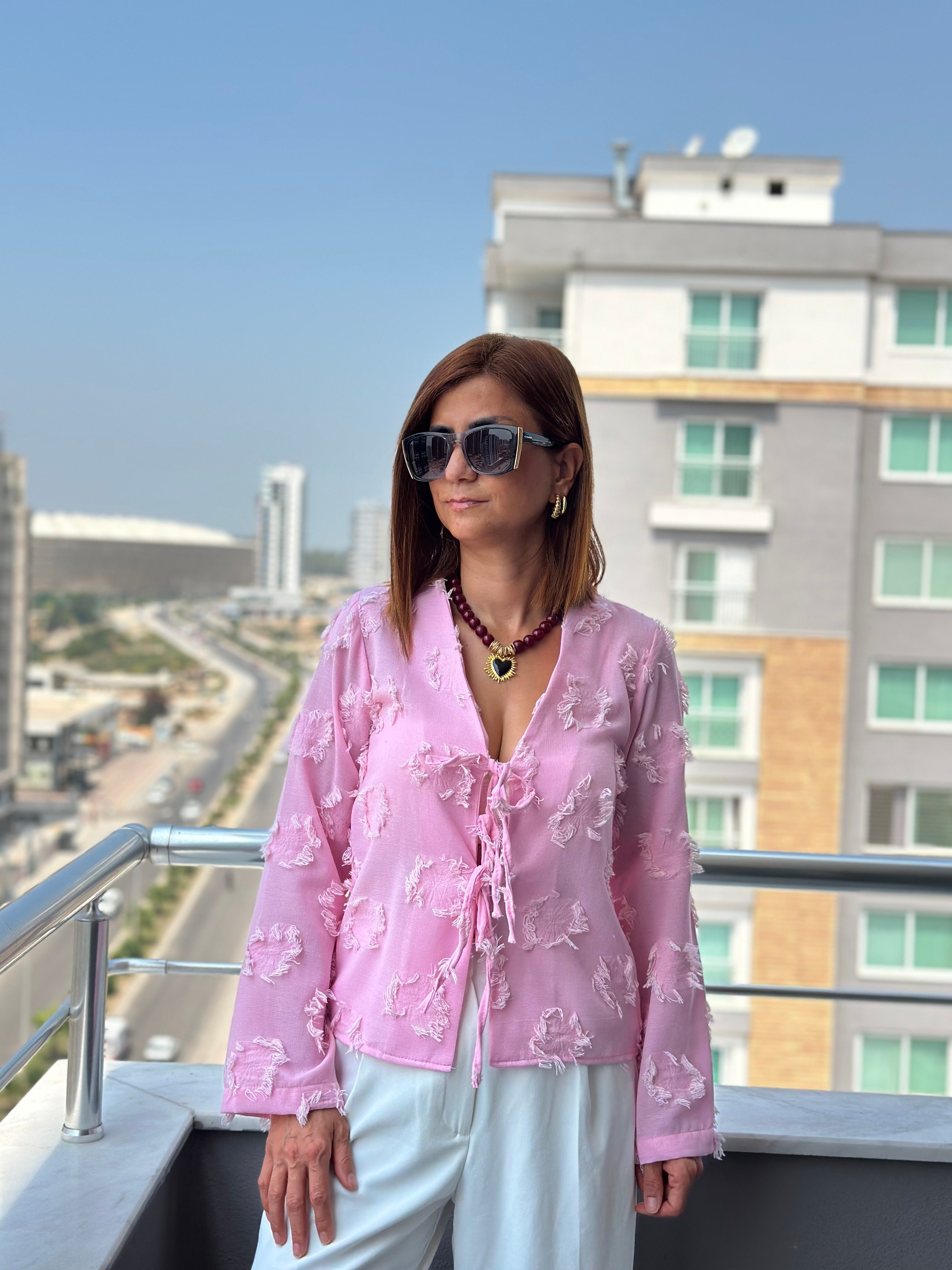 PÜSKÜLLÜ BLUZ - açık pembe
