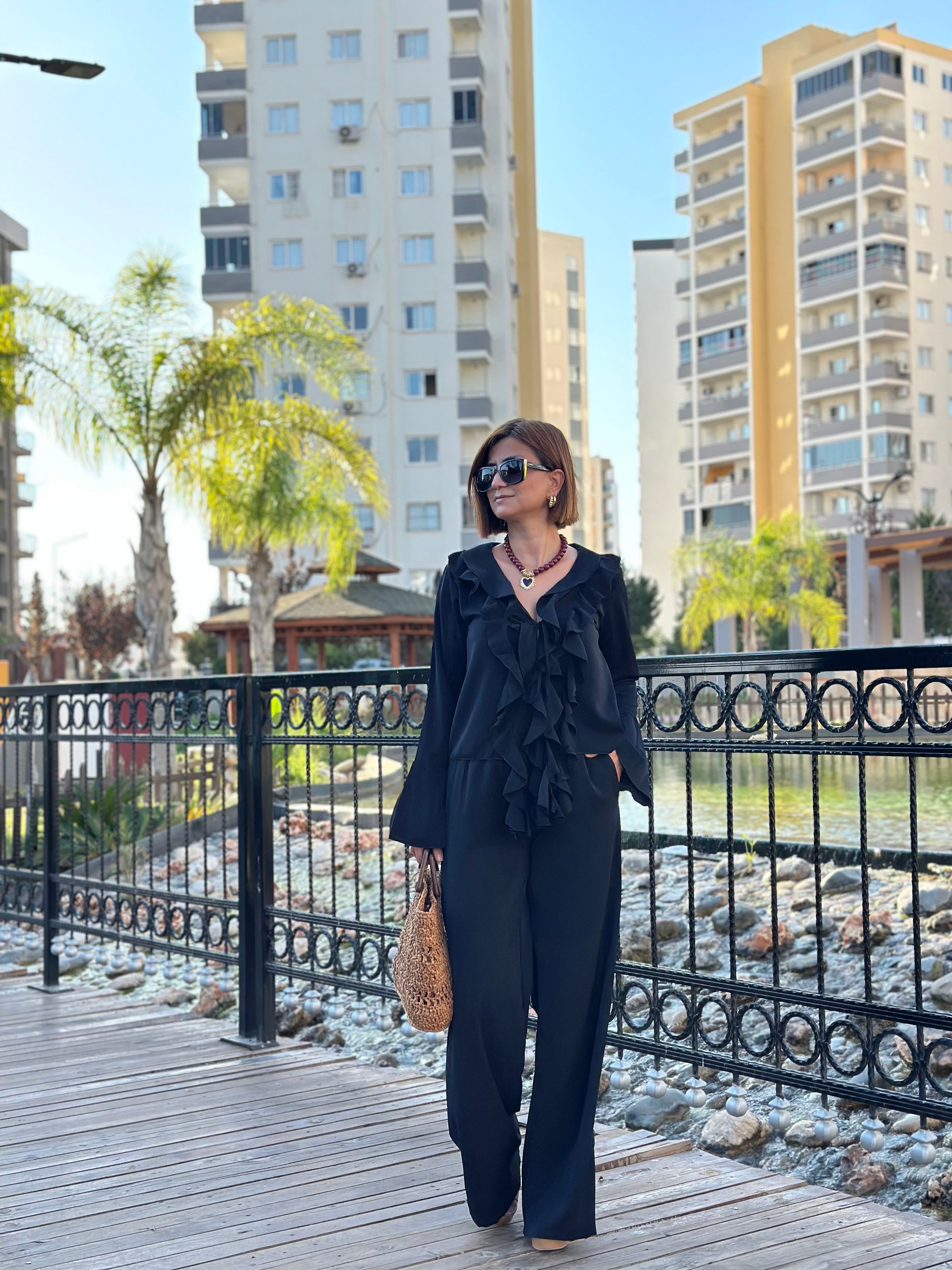 TENSEL BLUZ PANTOLON TAKIM - siyah