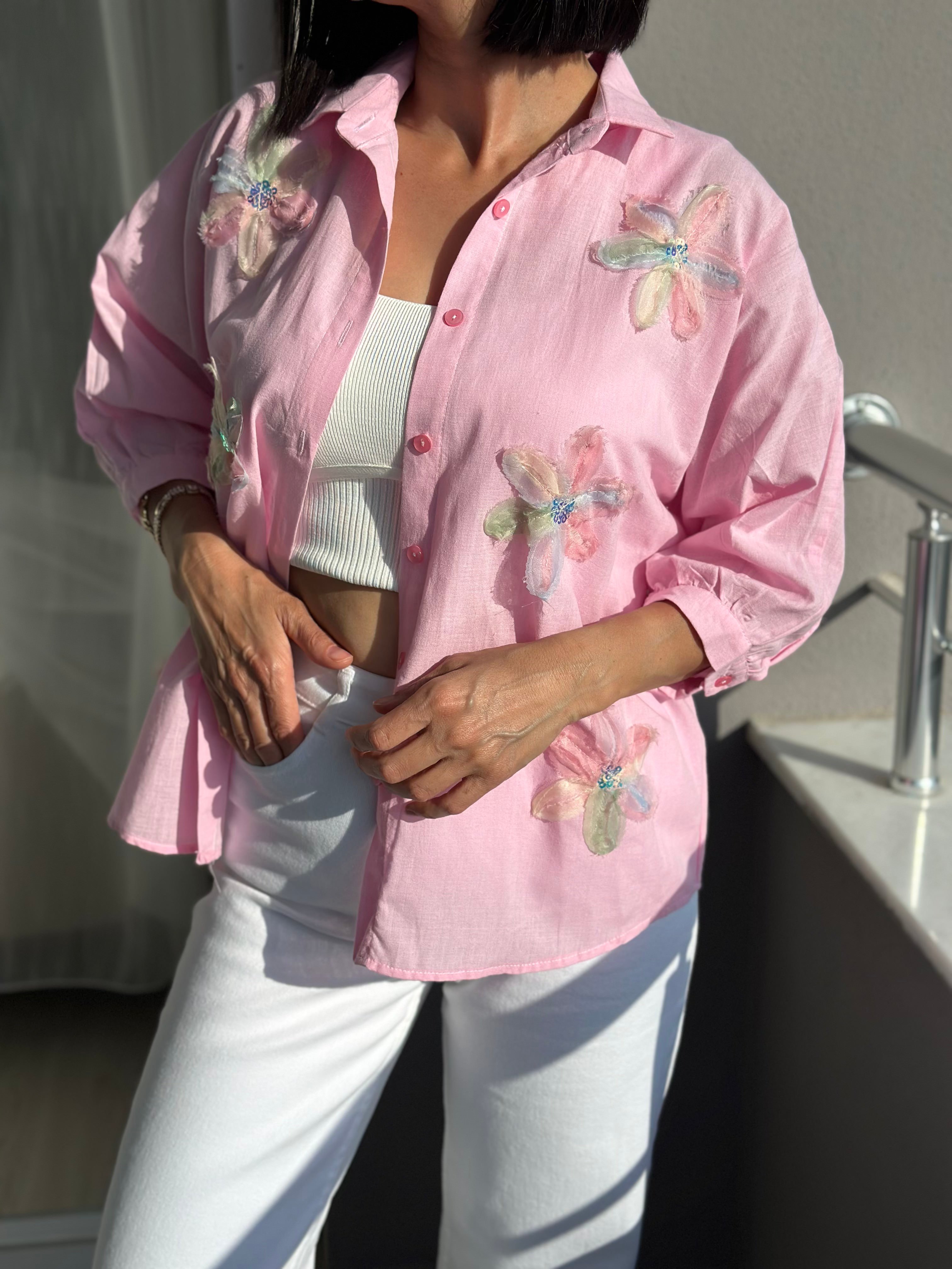 ÇİÇEKLİ GÖMLEK - PEMBE