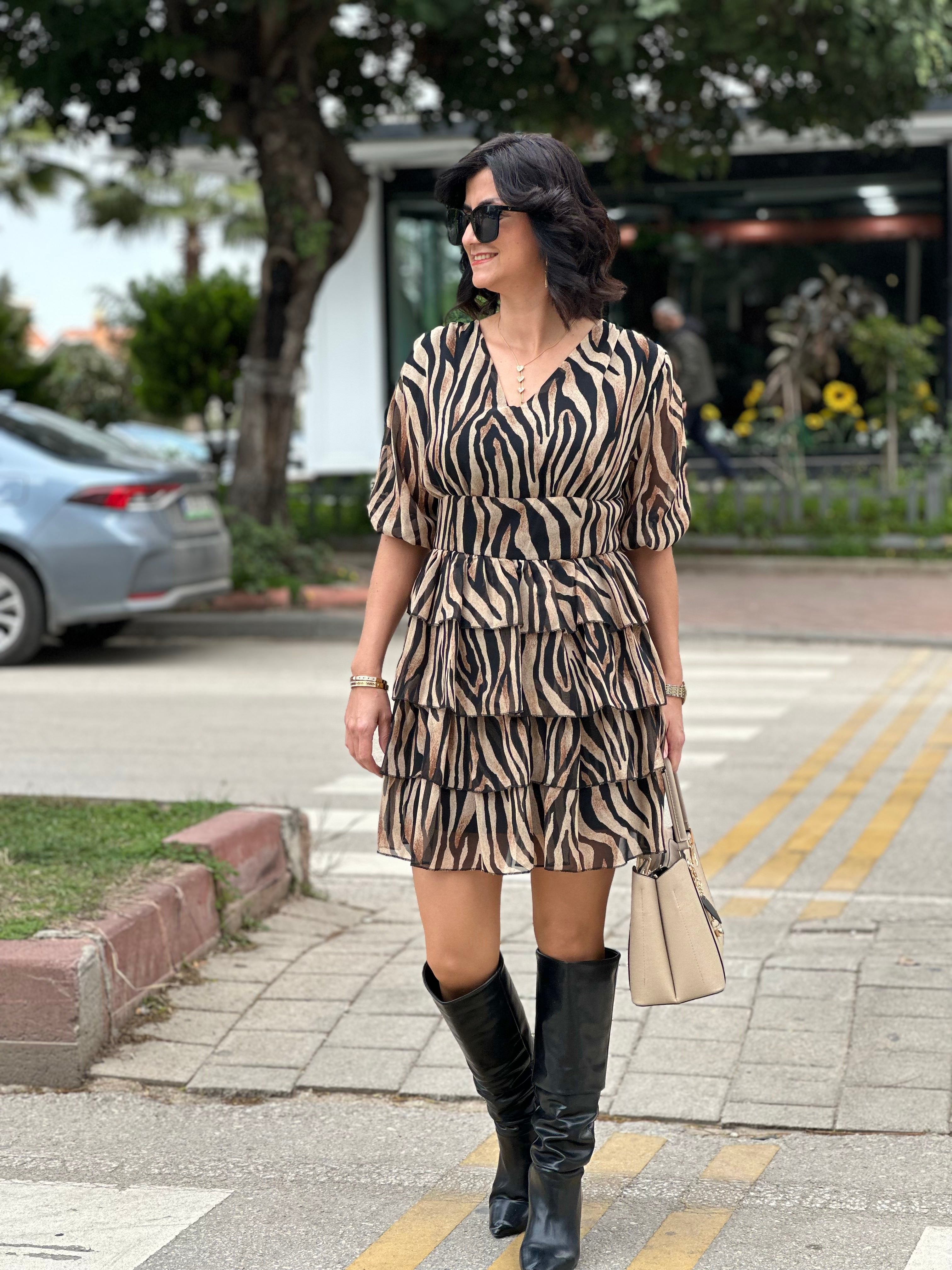 ZEBRA DESEN ŞİFON ELBİSE