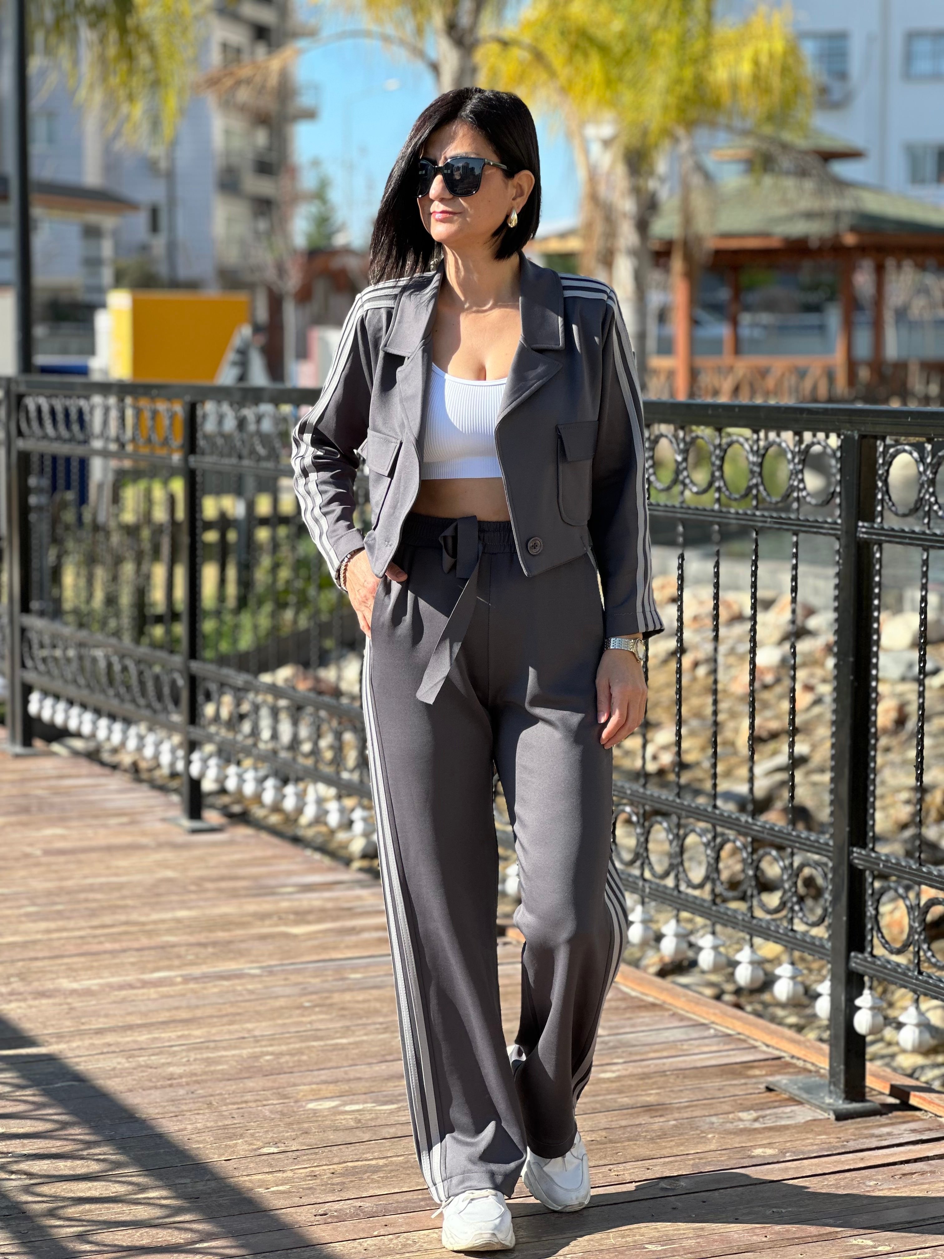 CROP CEKET EŞOFMAN TAKIM - GRİ