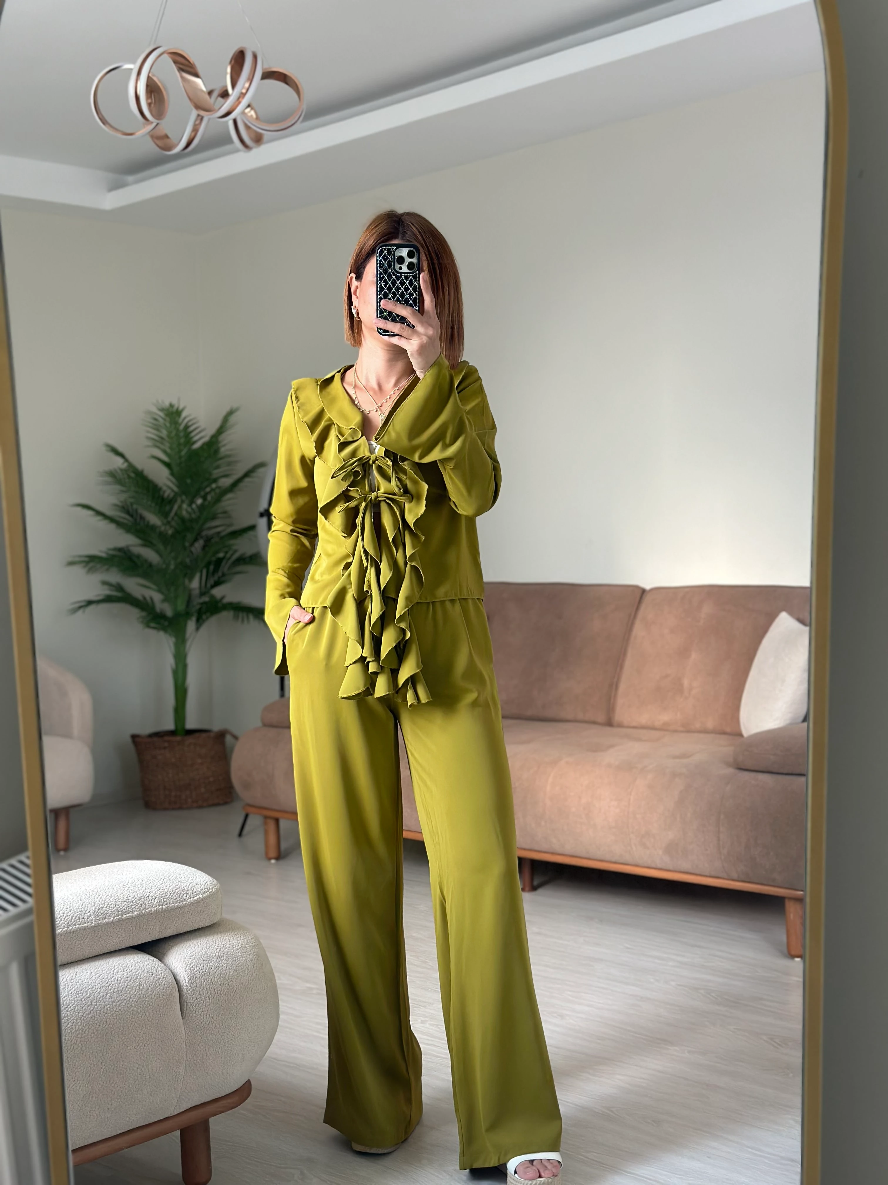 TENSEL BLUZ PANTOLON TAKIM - YAĞ YEŞİLİ