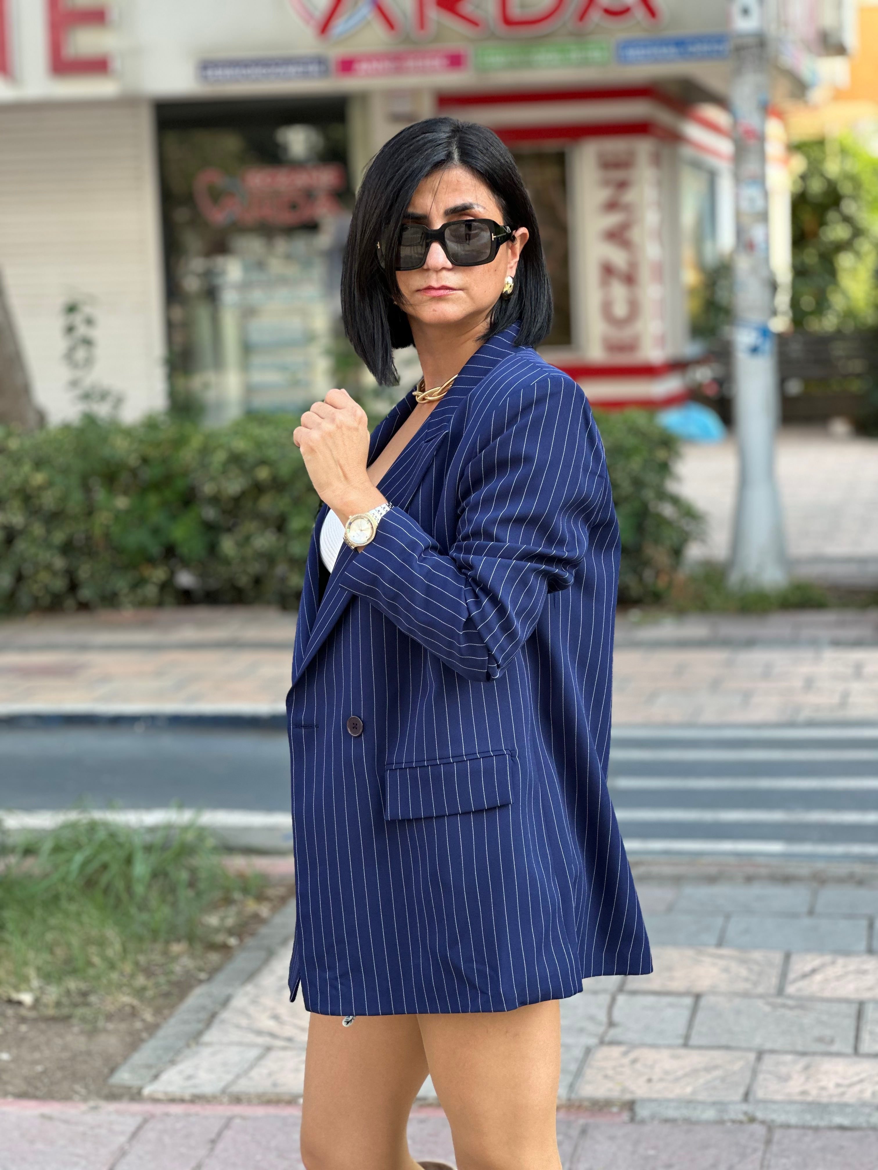 ÇİZGİLİ OVERSİZE BLAZER CEKET