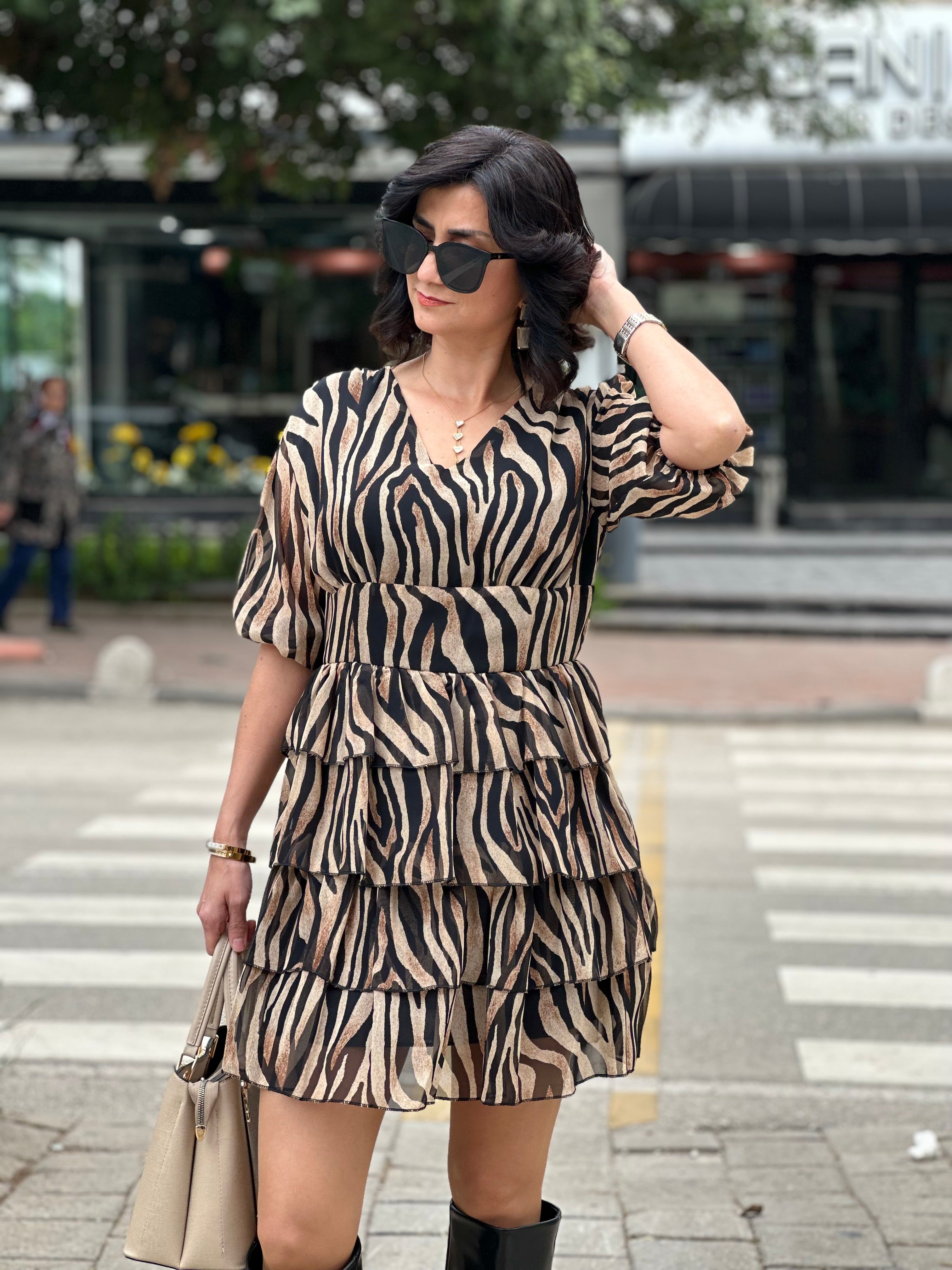 ZEBRA DESEN ŞİFON ELBİSE
