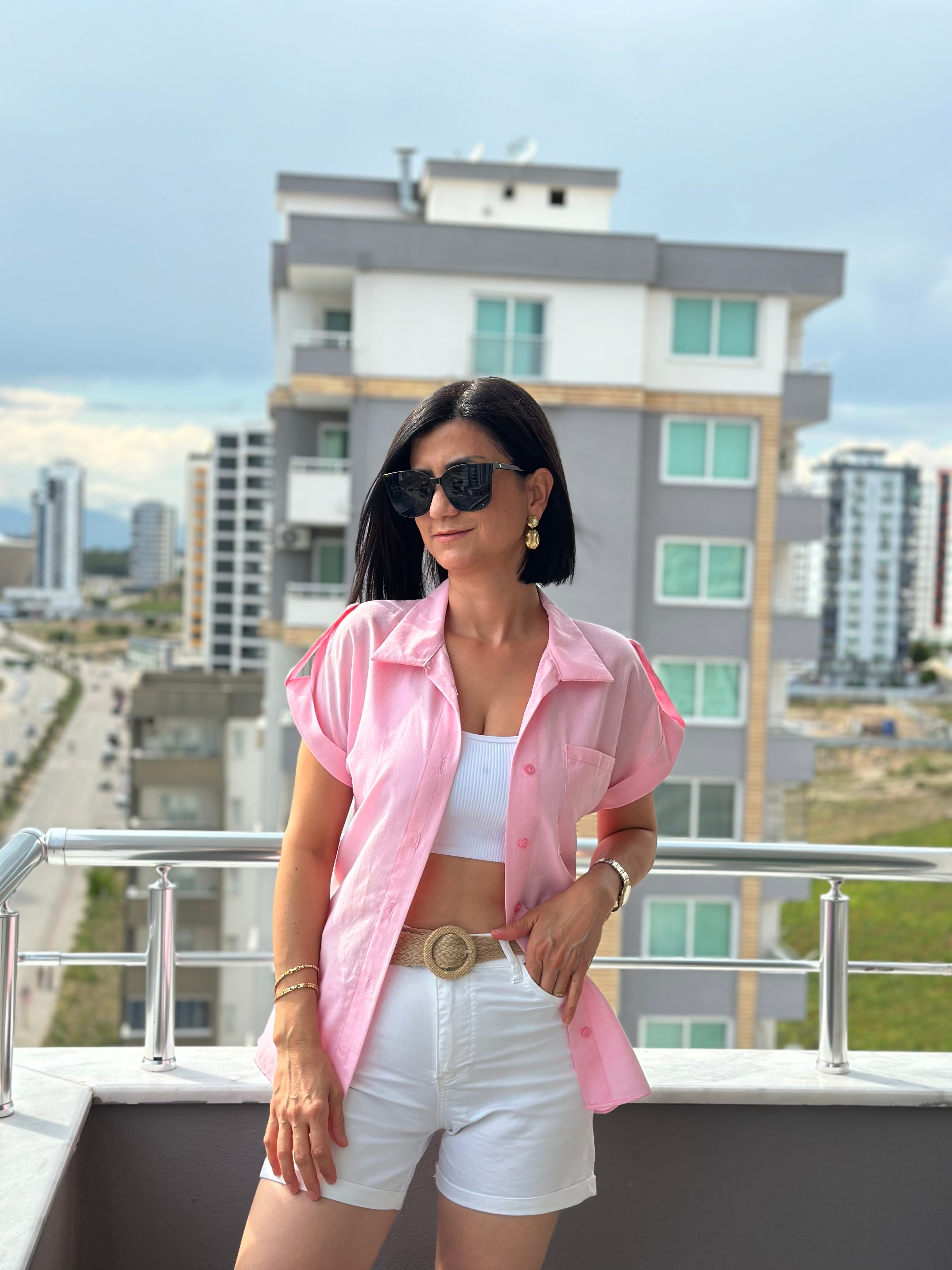 KISA KOL TEK CEPLİ GÖMLEK - PEMBE