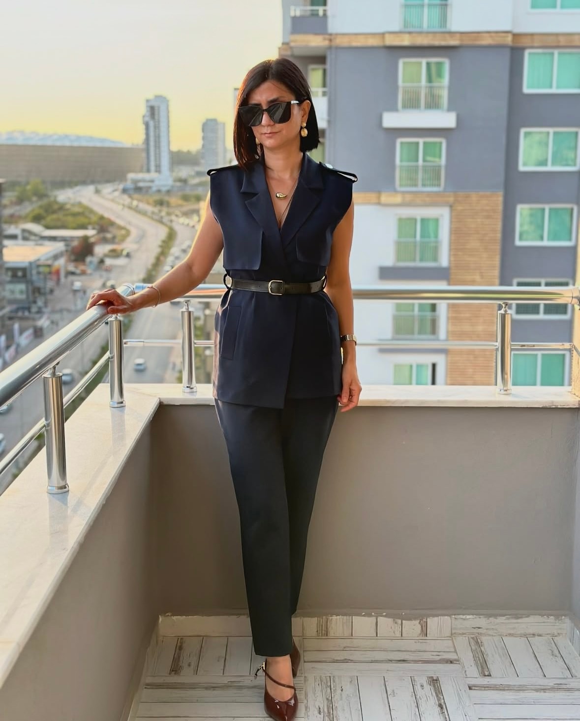 KEMERLİ YELEK TAKIM - LACİVERT