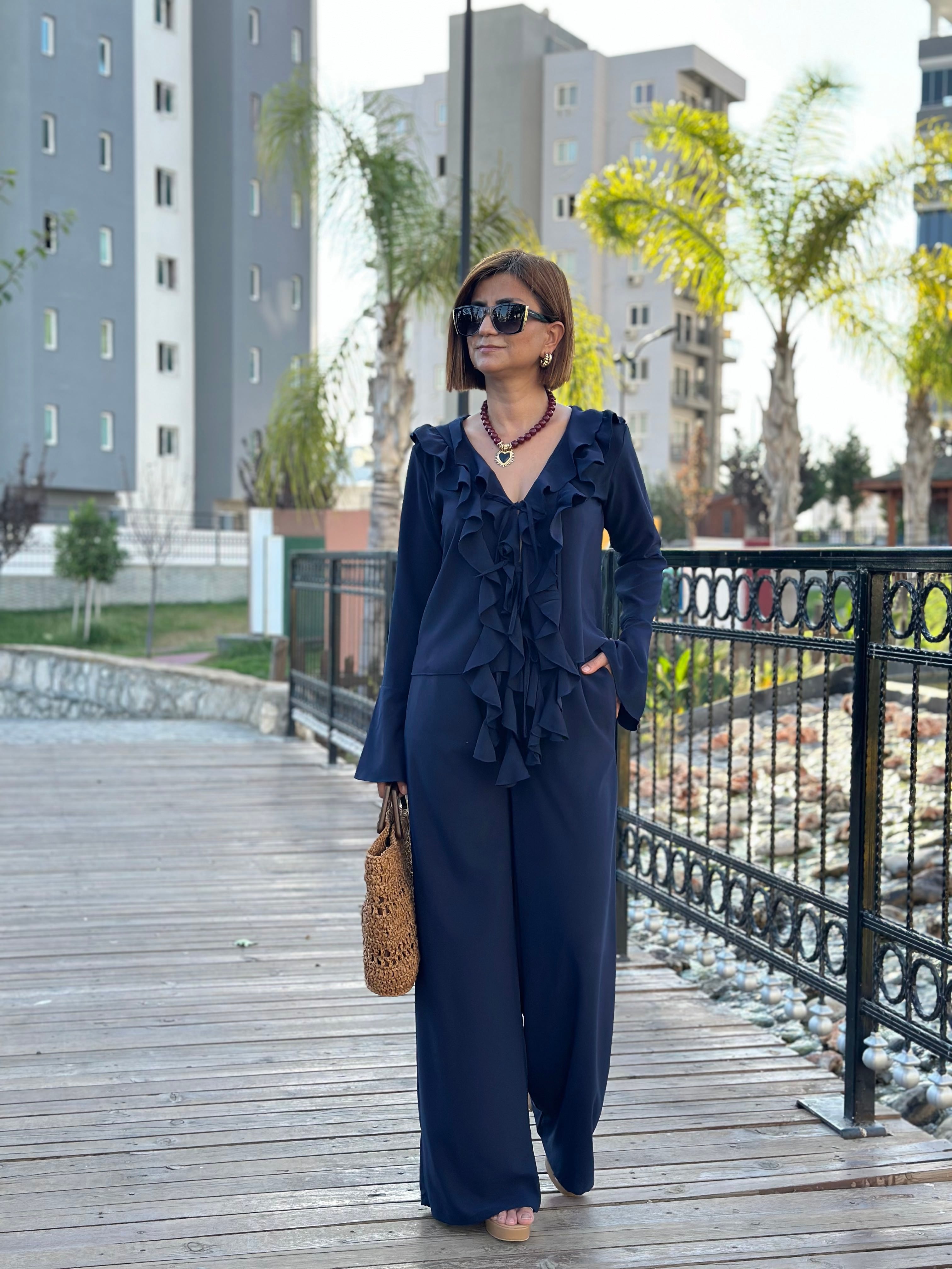 TENSEL BLUZ PANTOLON TAKIM - LACİVERT