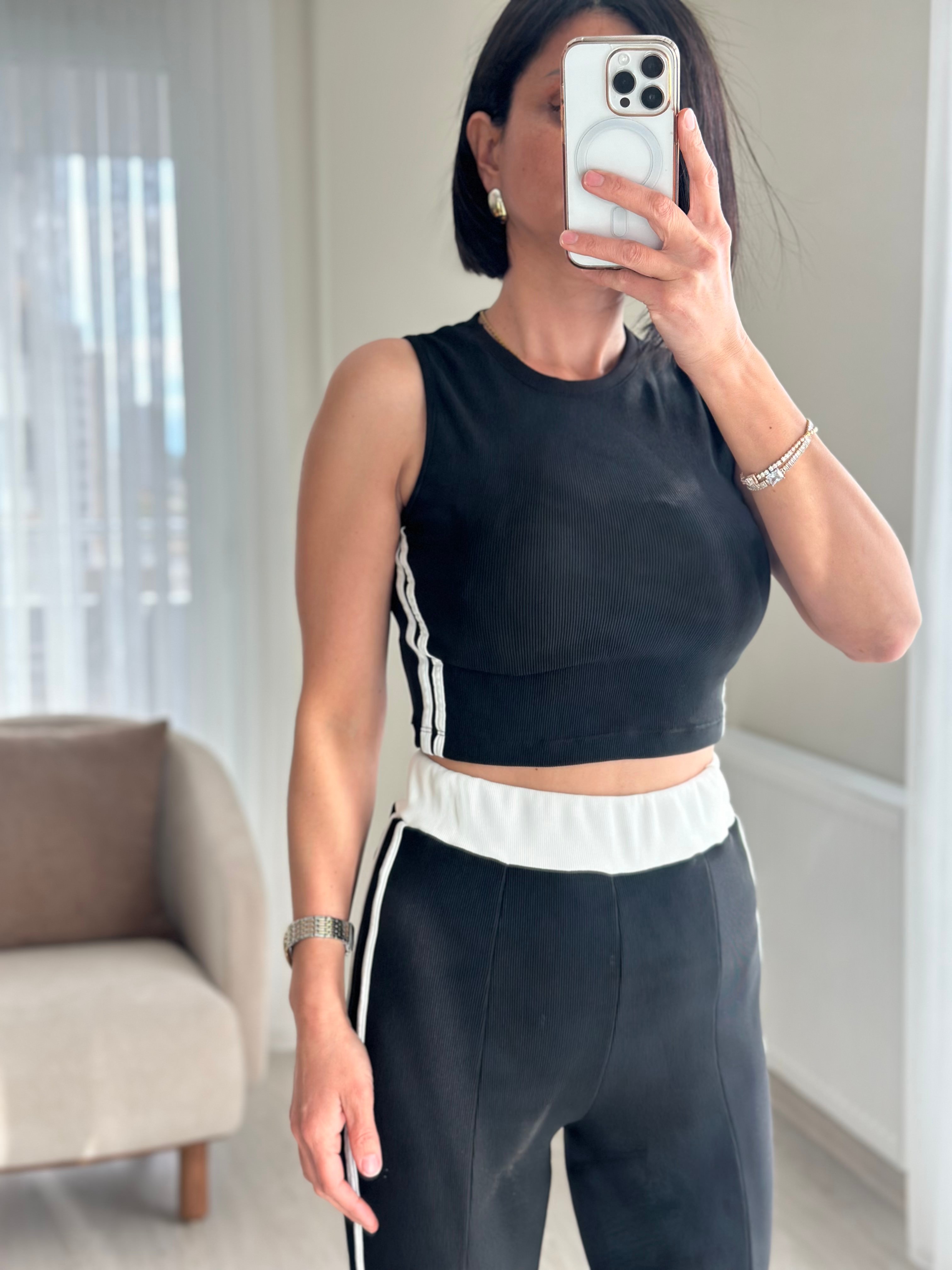 YANI ŞERİTLİ PANTOLON CROP TAKIM