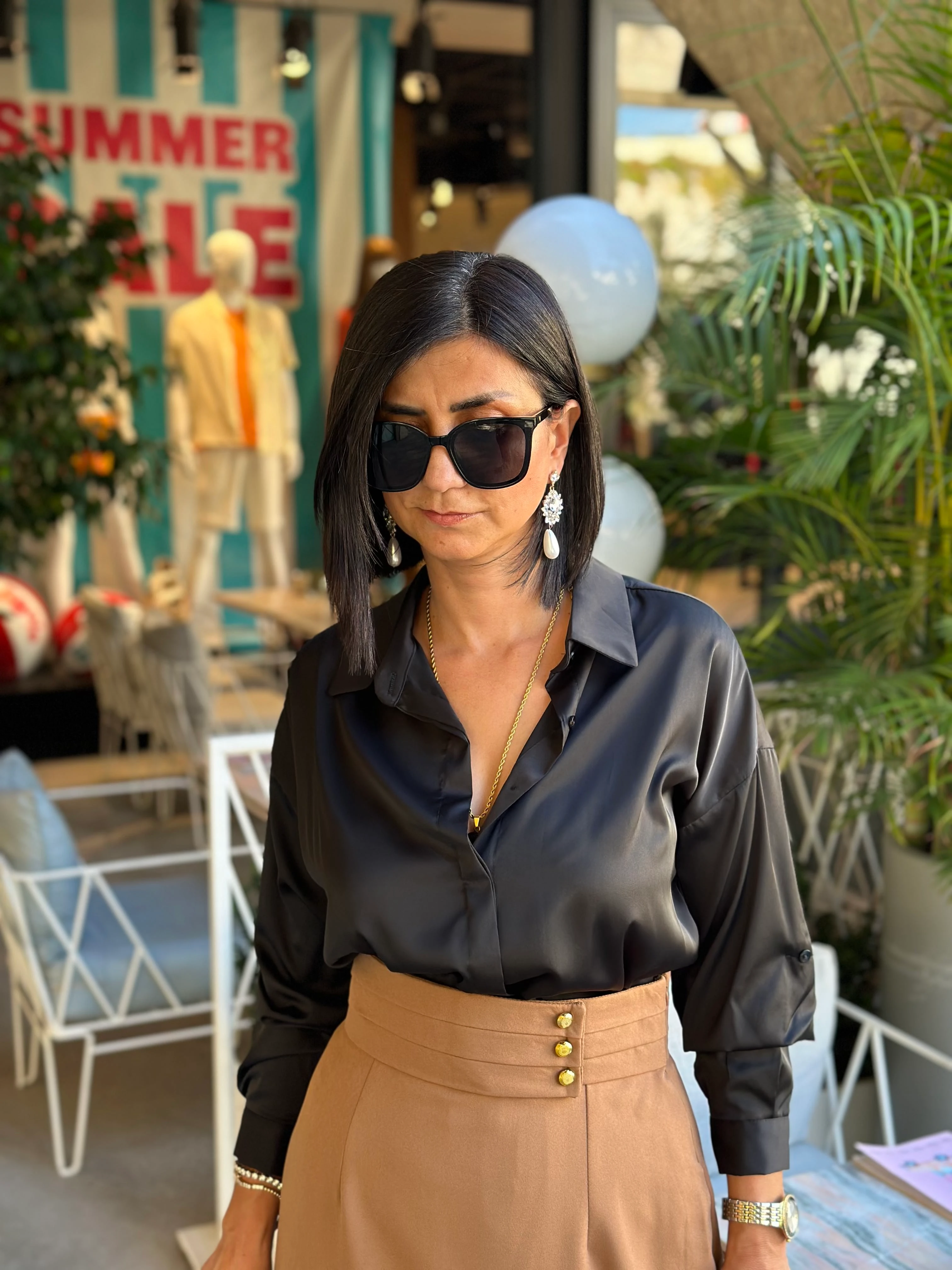 SATEN GÖMLEK - siyah