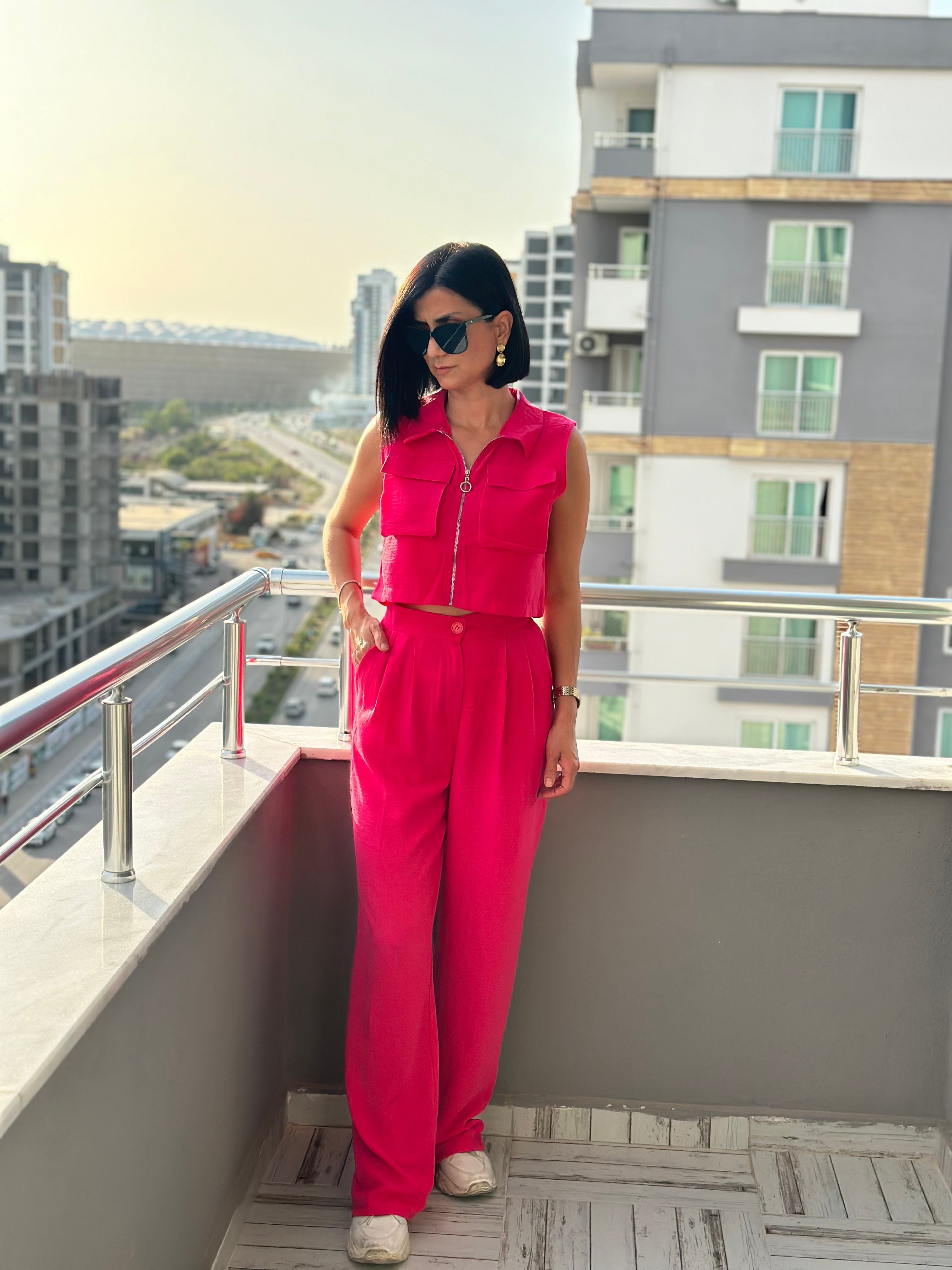 FERMUARLI YELEK TAKIM - PEMBE
