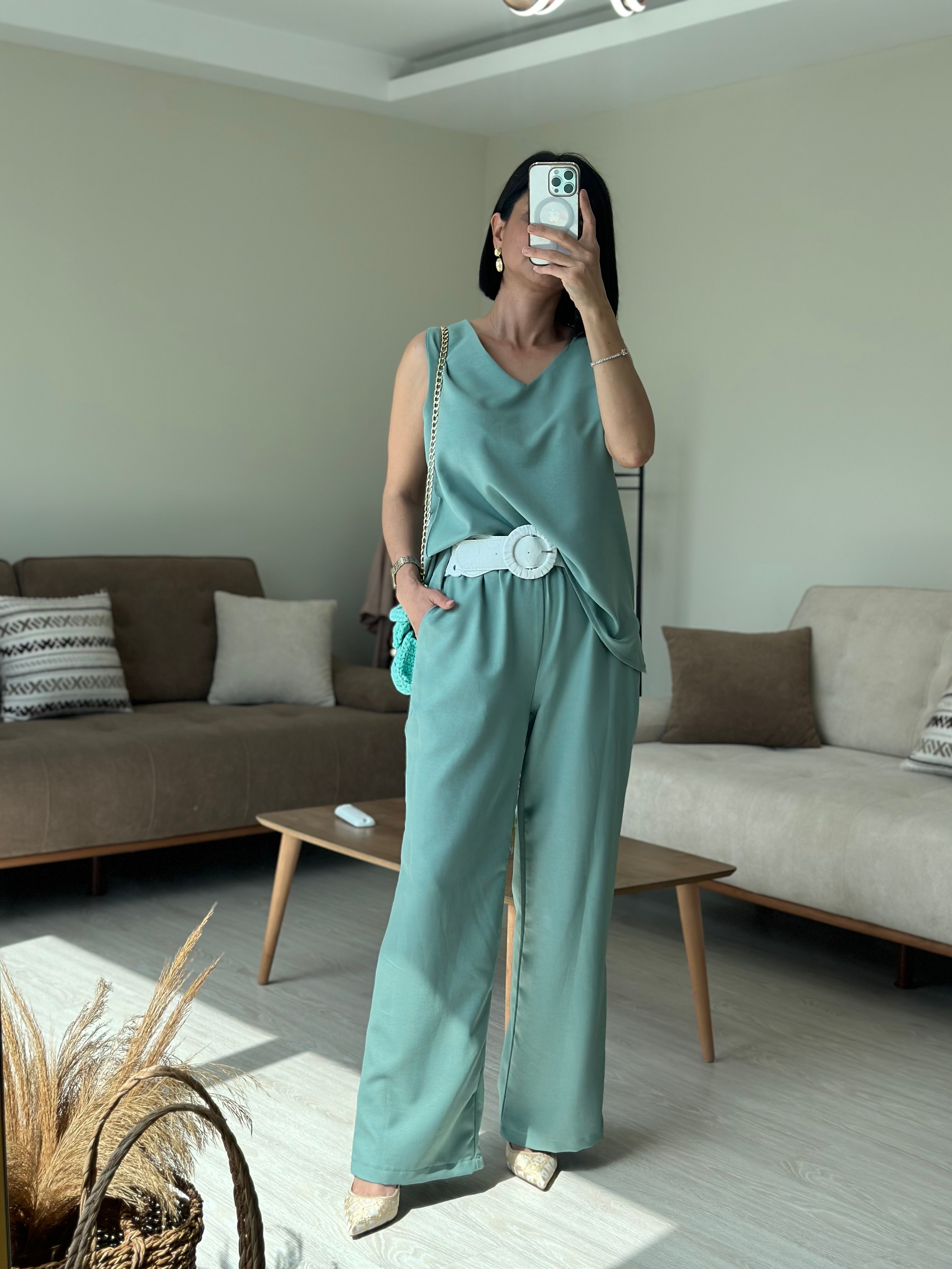 SIFIRKOL SALAŞ BLUZ PANTOLON TAKIM - mint