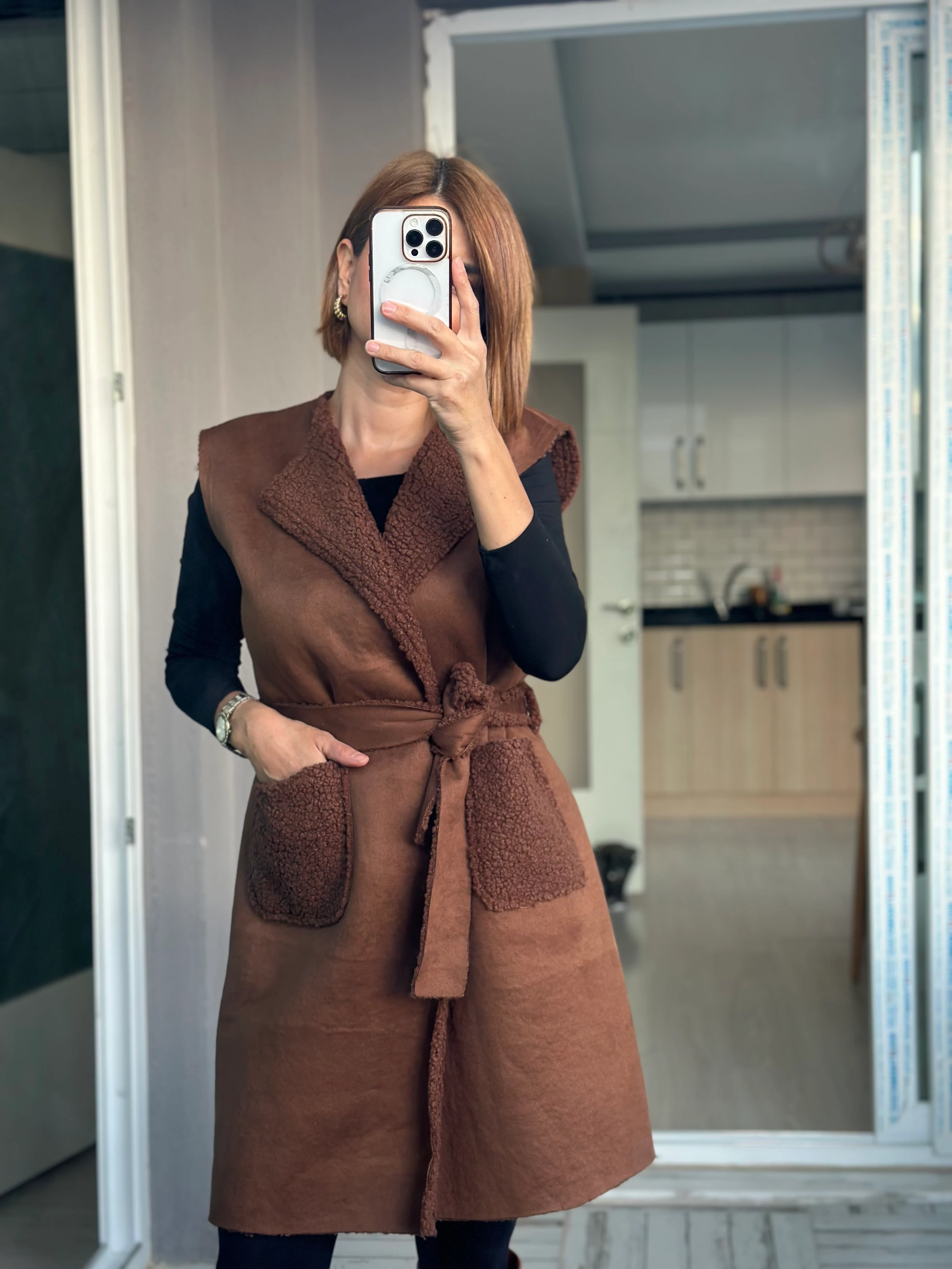 UZUN SÜET YELEK - TABA