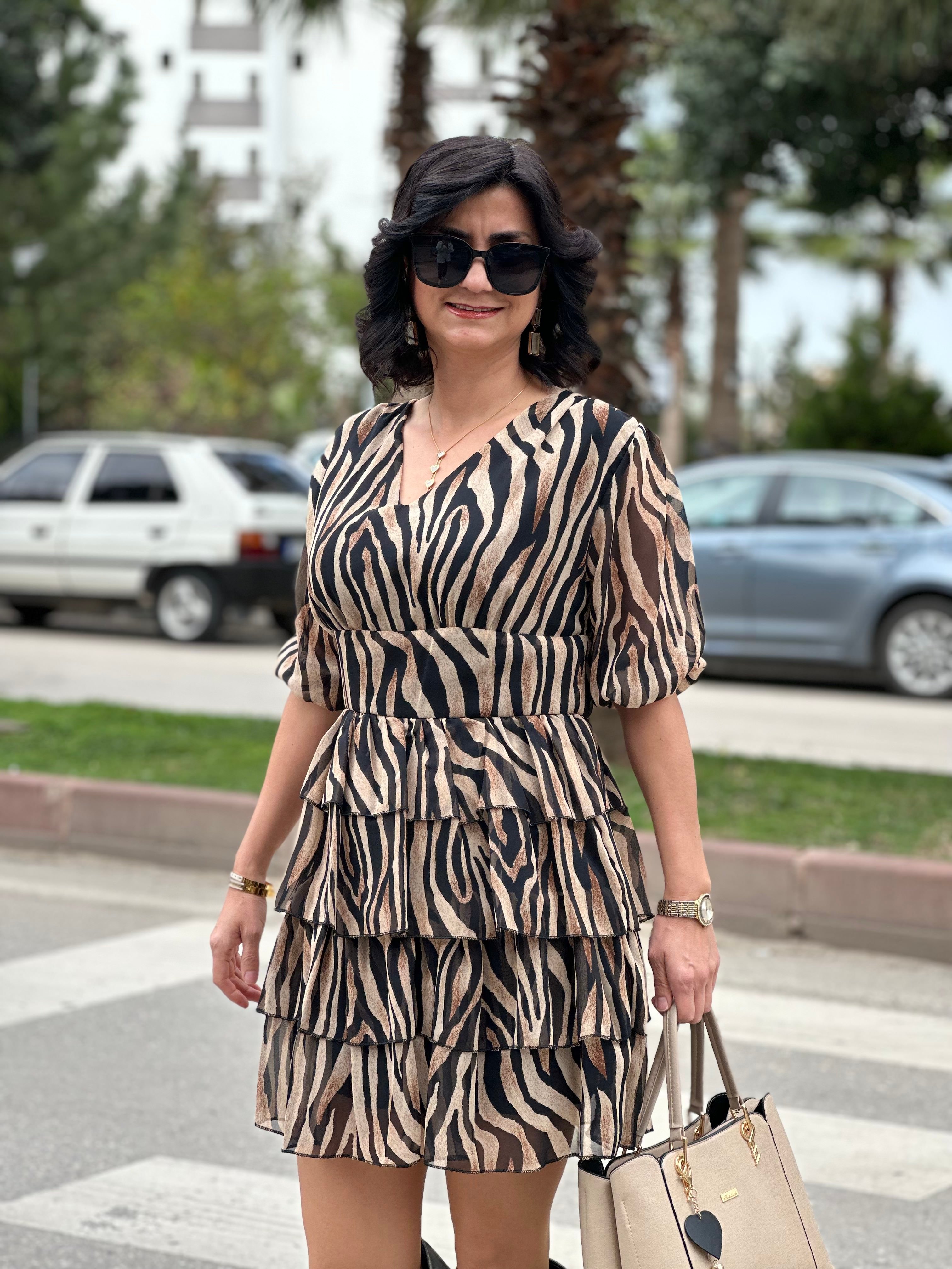 ZEBRA DESEN ŞİFON ELBİSE