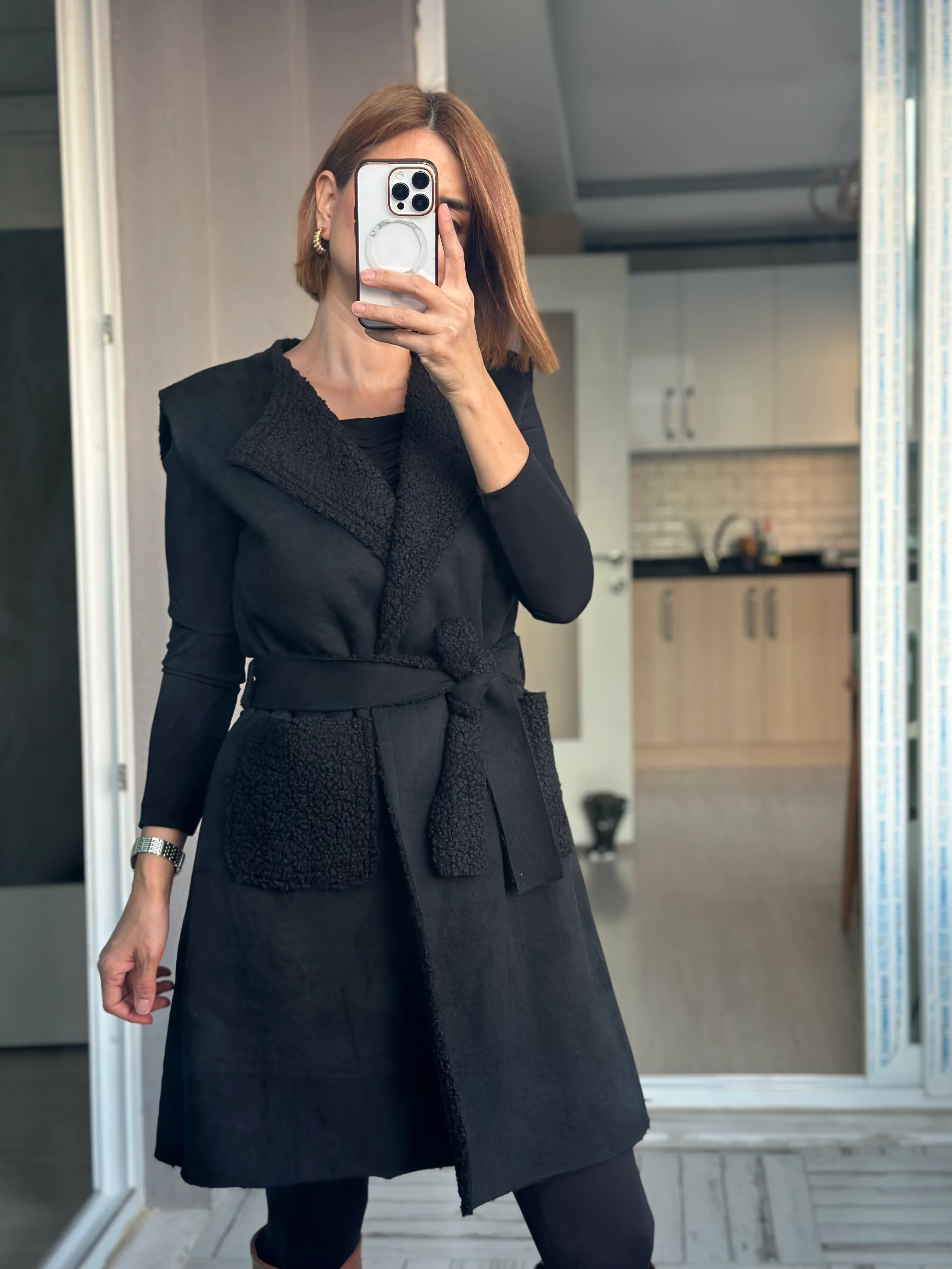 UZUN SÜET YELEK - siyah