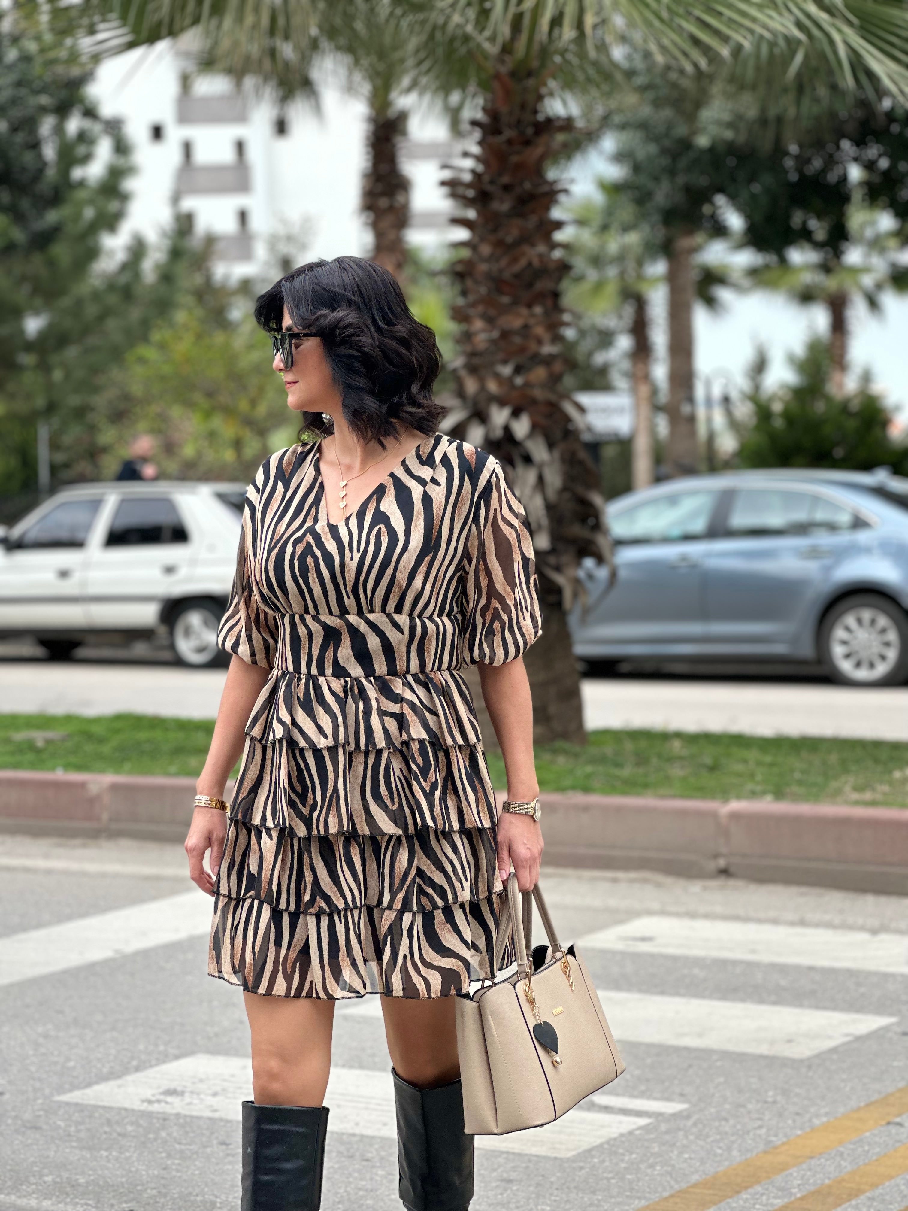 ZEBRA DESEN ŞİFON ELBİSE