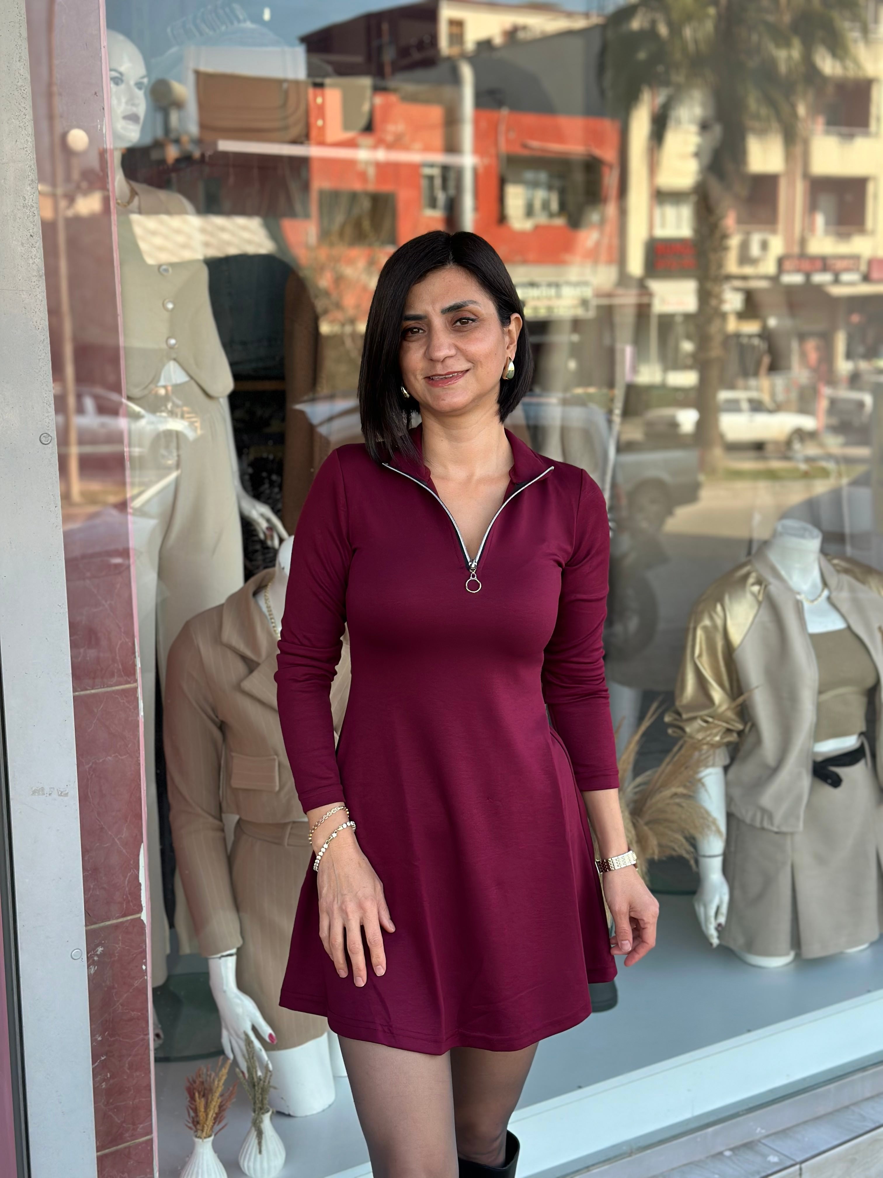 FERMUARLI MİNİ ELBİSE