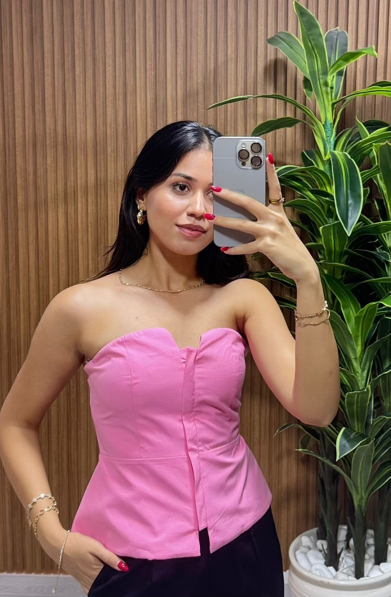 Kalp Yaka Straplez Pembe Bustier