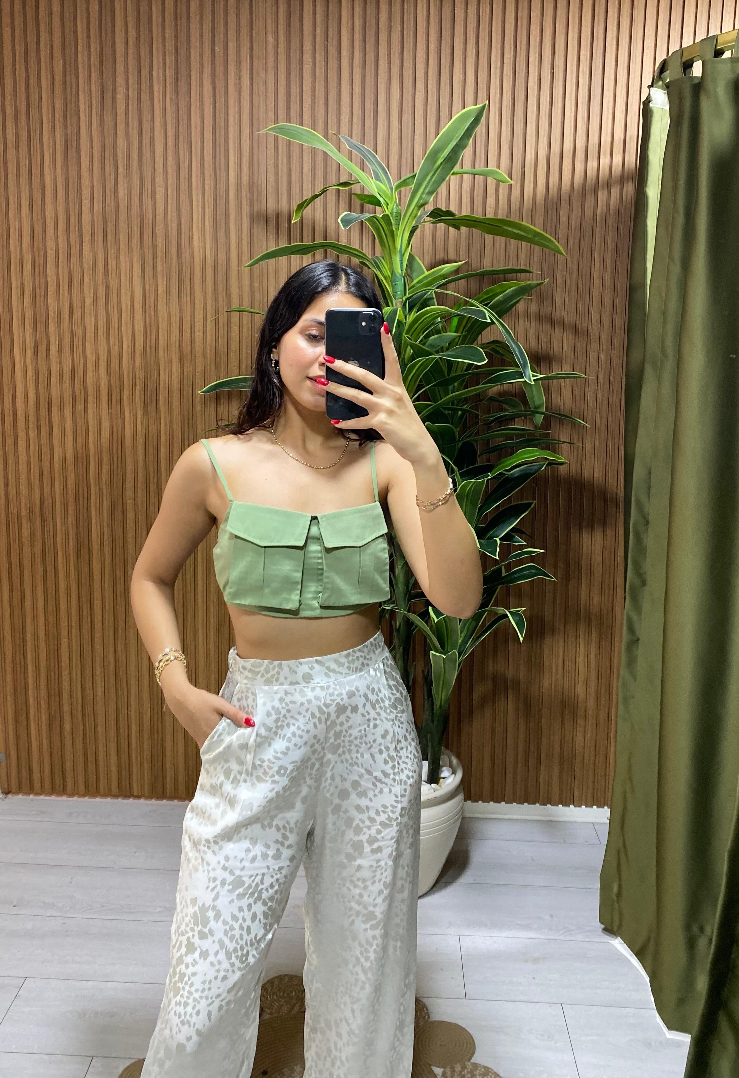 Körük Cepli Askılı Crop Bluz