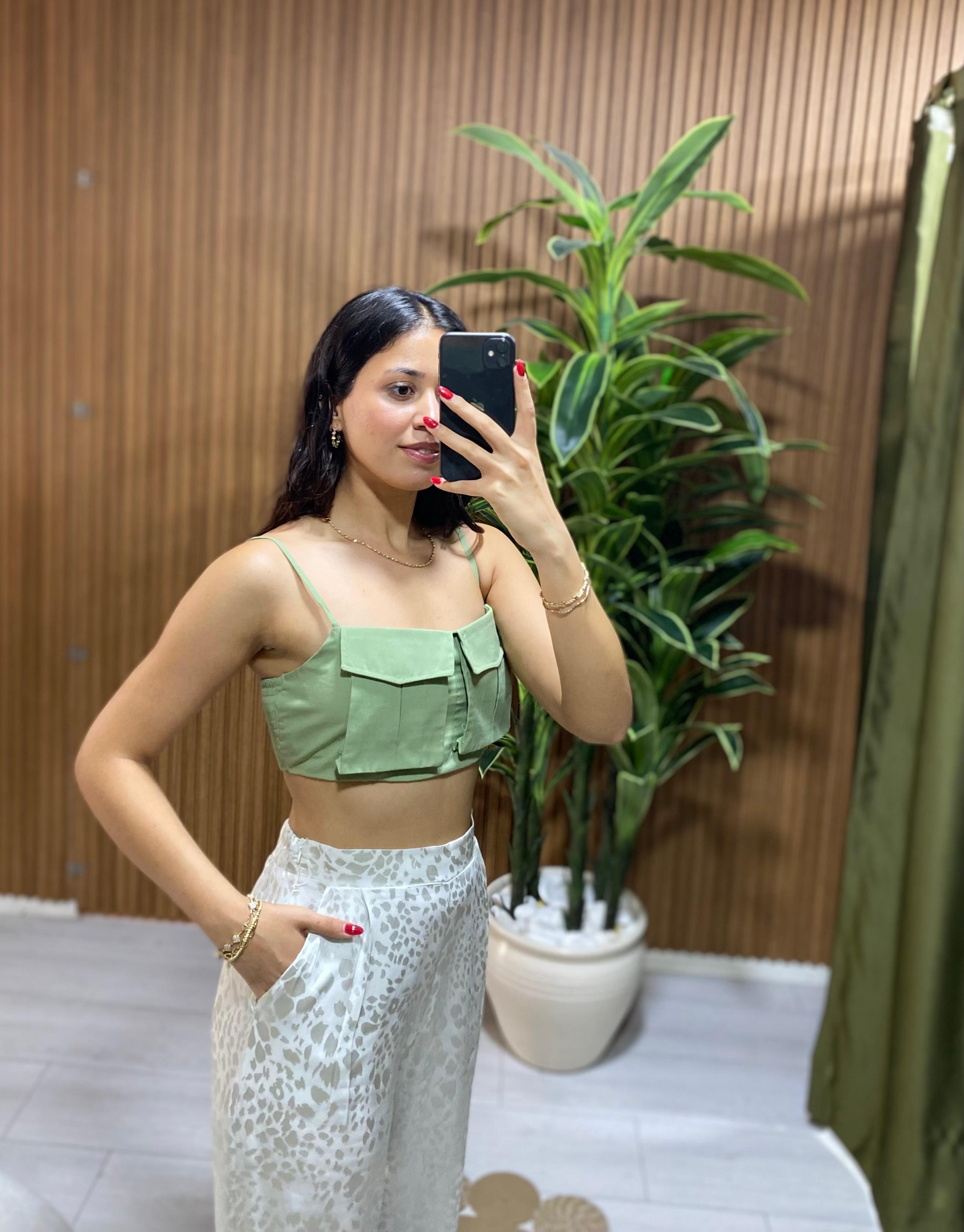 Körük Cepli Askılı Crop Bluz