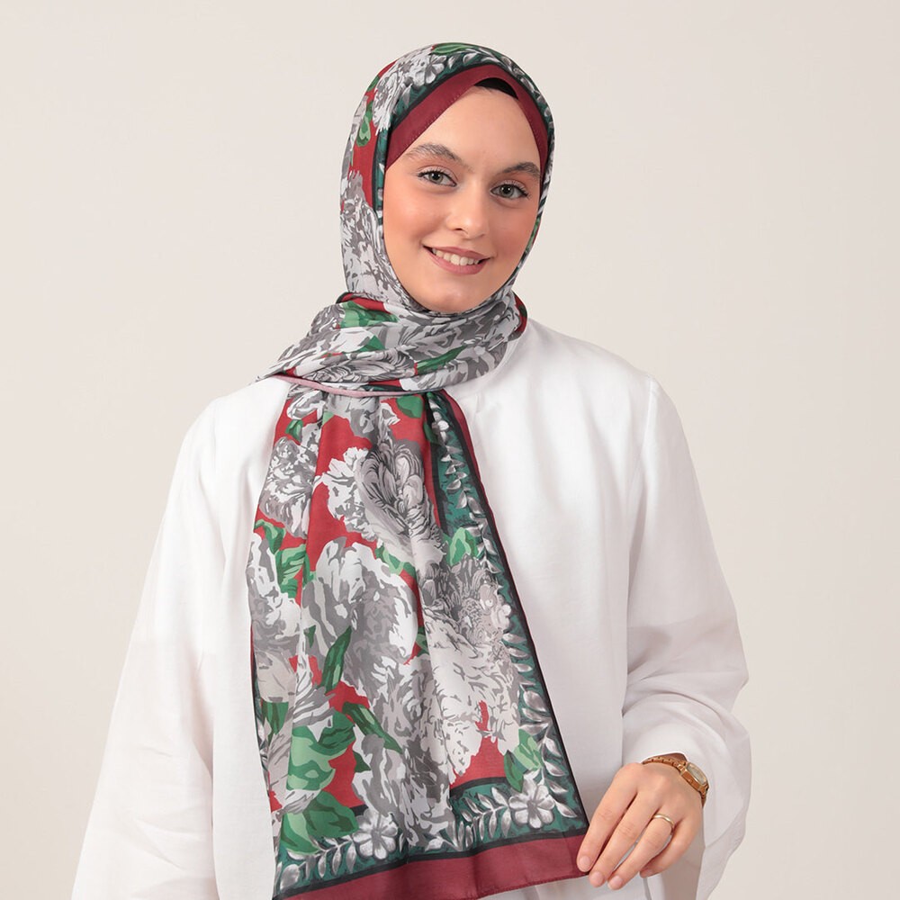 İpekseli Floral Desen Pamuk İpek Şal
