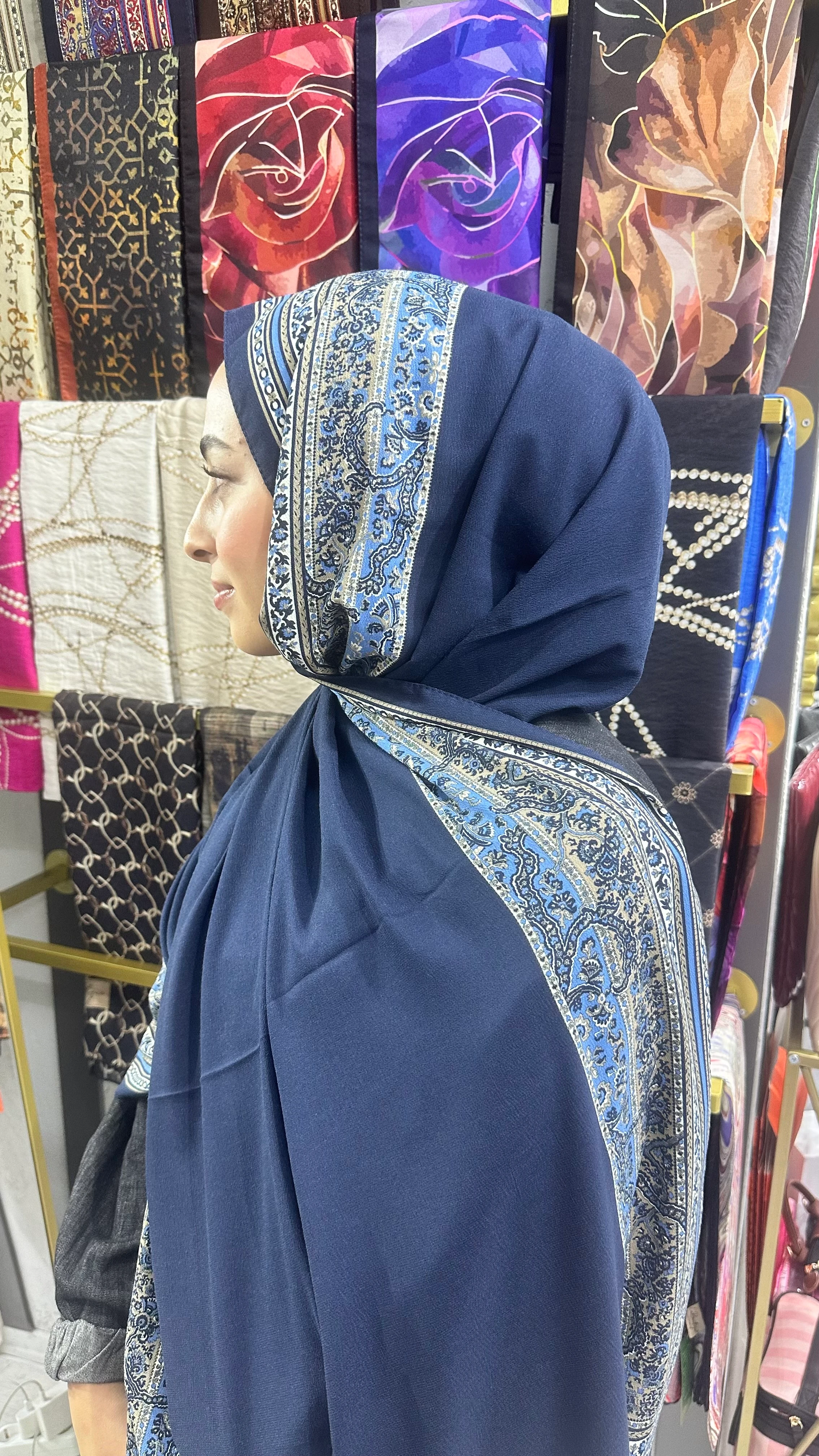 İthal Mio Kumlu Pamuk Şal Lacivert 