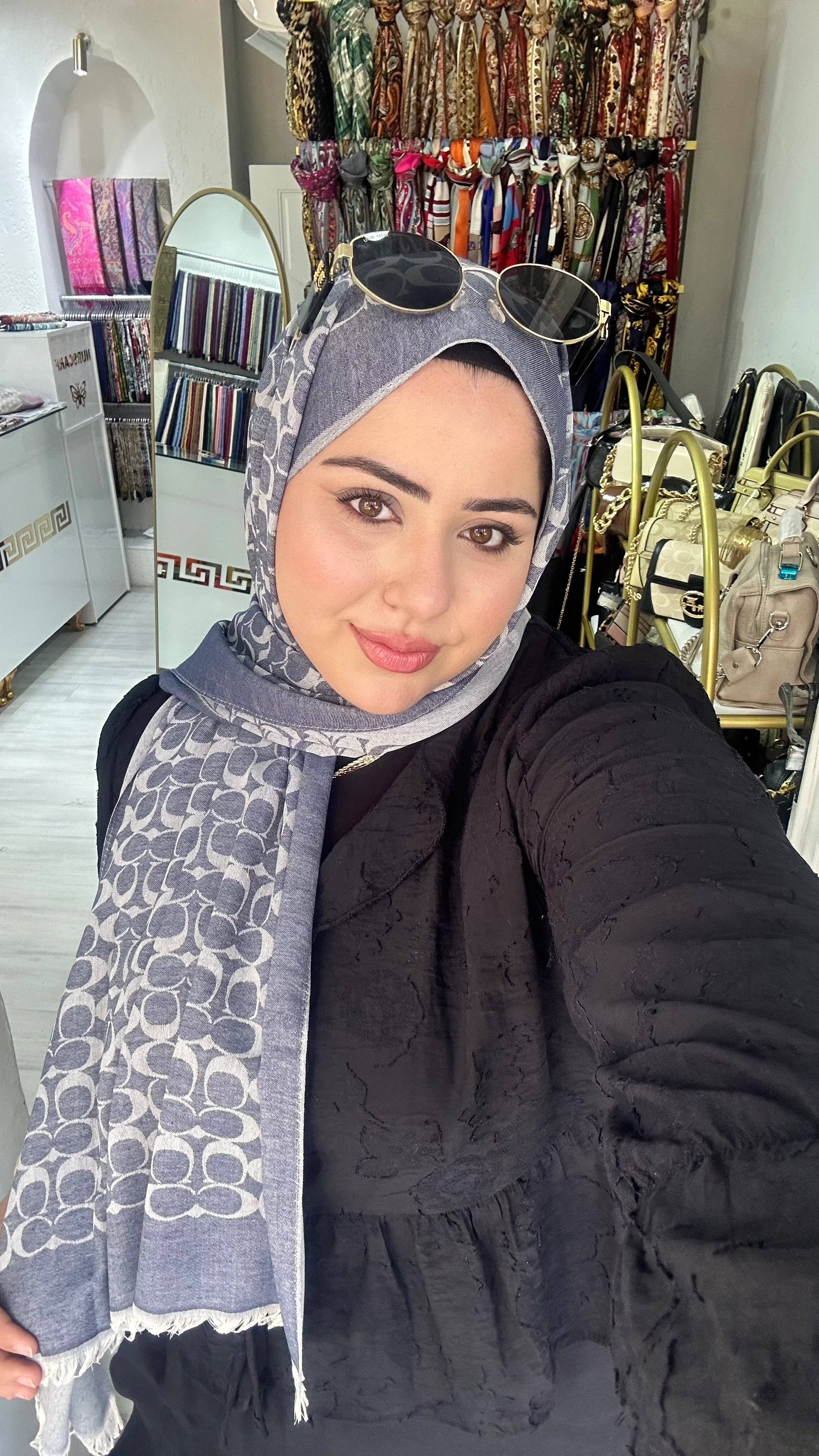 C Desen Yün İpek Şal Mavi 