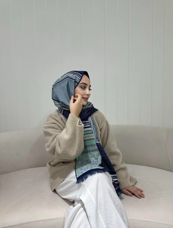 LW İthal Yün Kaşmir Şal Lacivert