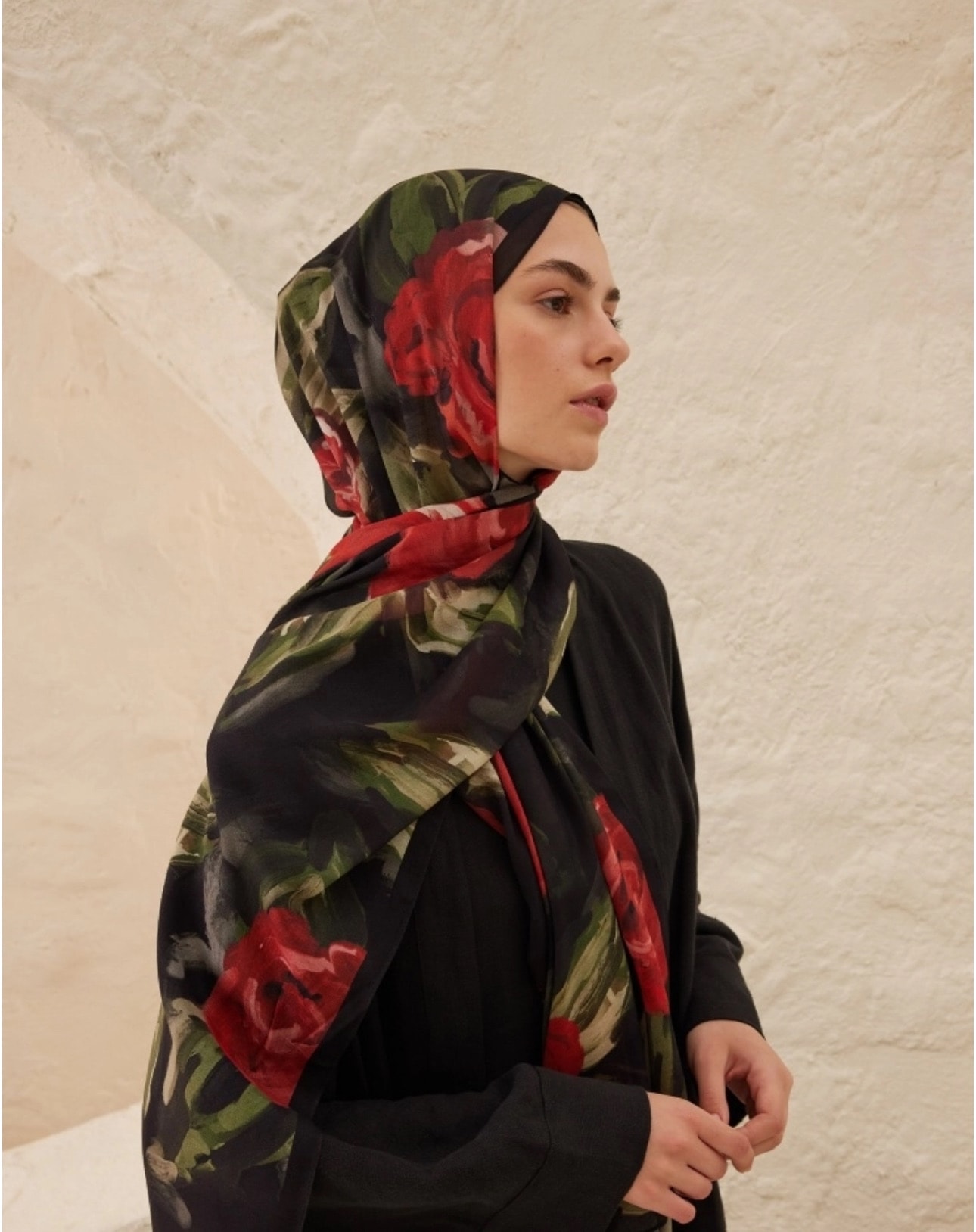 Rose Desen Rami Şal Kırmızı