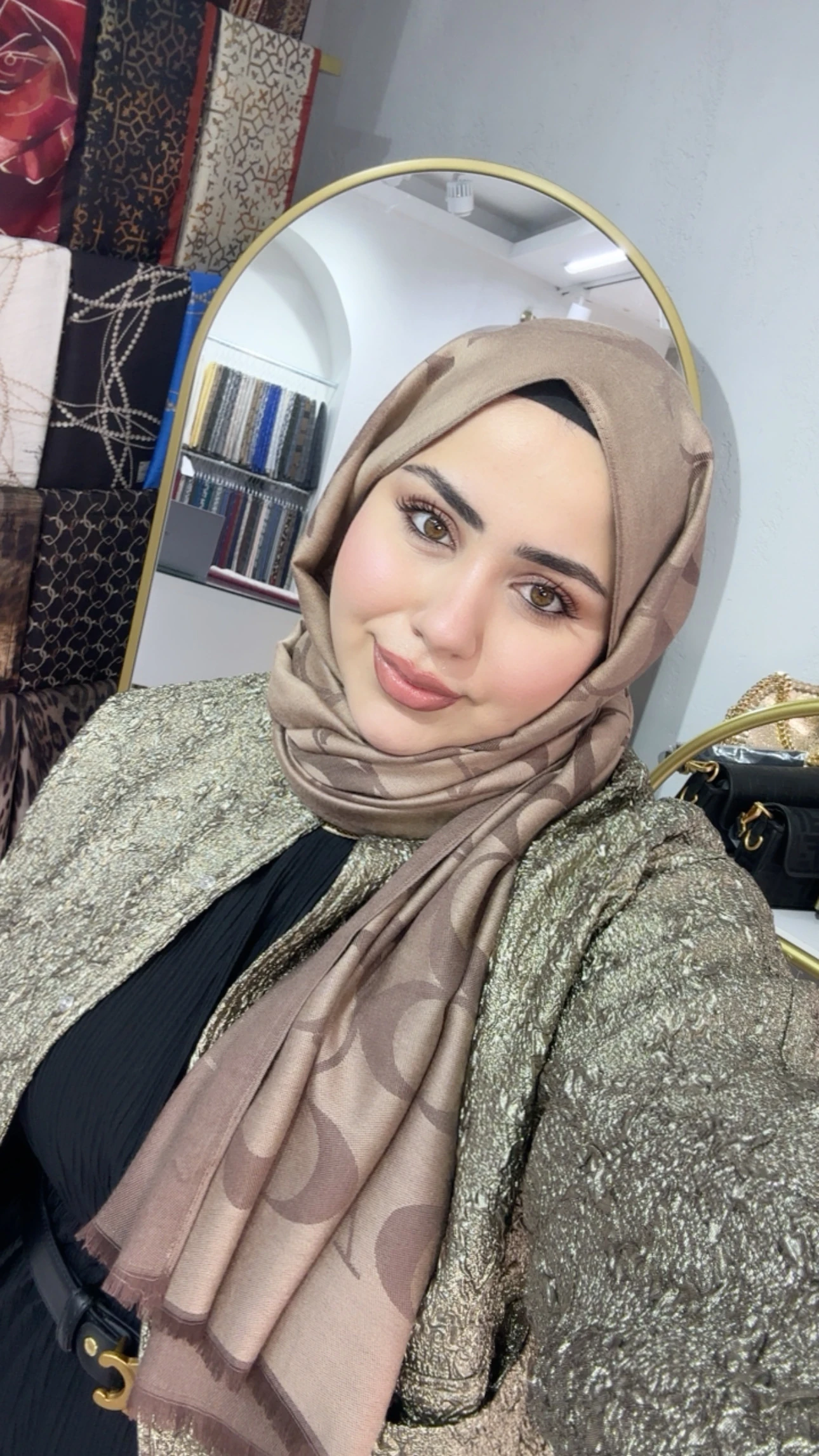 C Desen Yün İpek Şal Kahve 