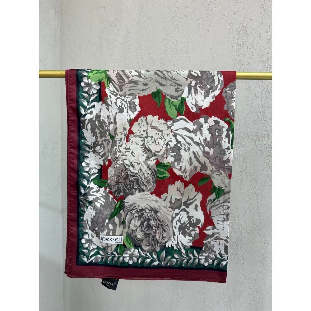 İpekseli Floral Desen Pamuk İpek Şal