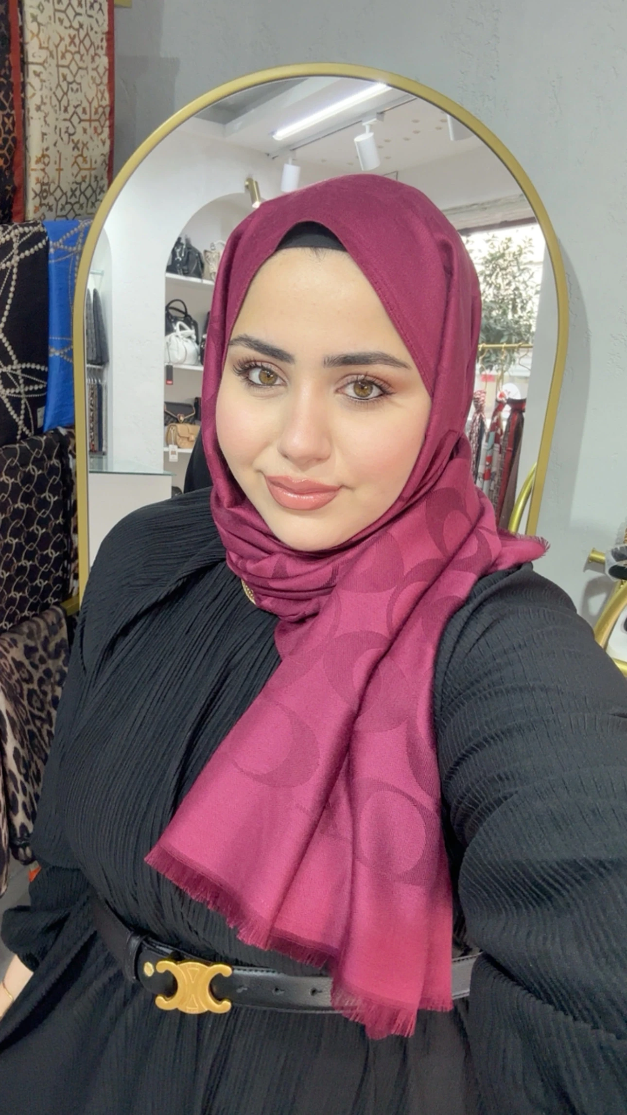 C Desen Yün İpek Şal Vişne 