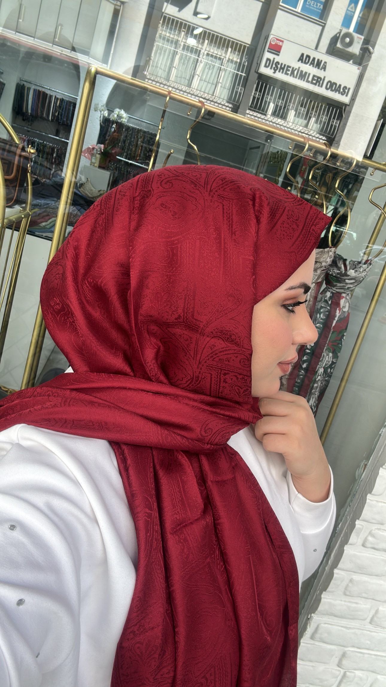 Etnik Monogram Jakar Şal Bordo
