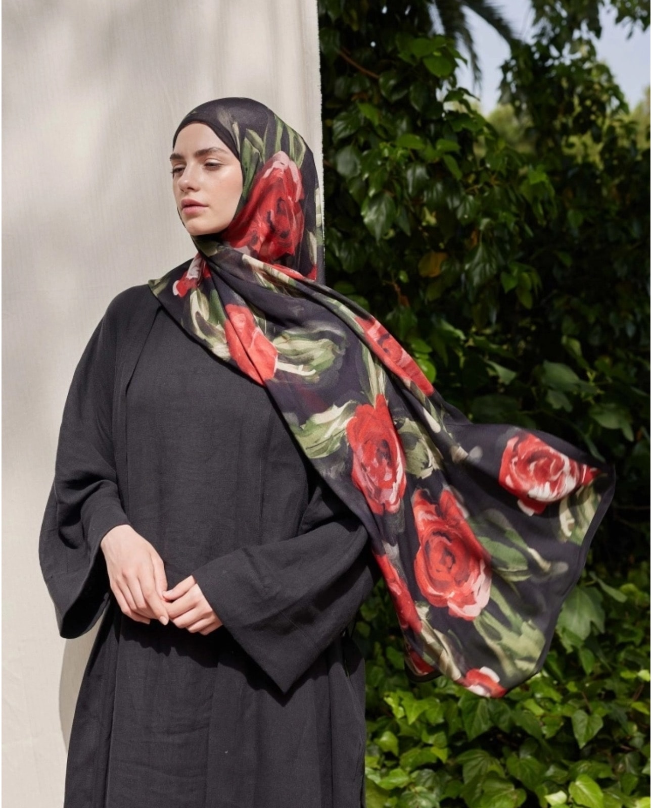 Rose Desen Rami Şal Kırmızı