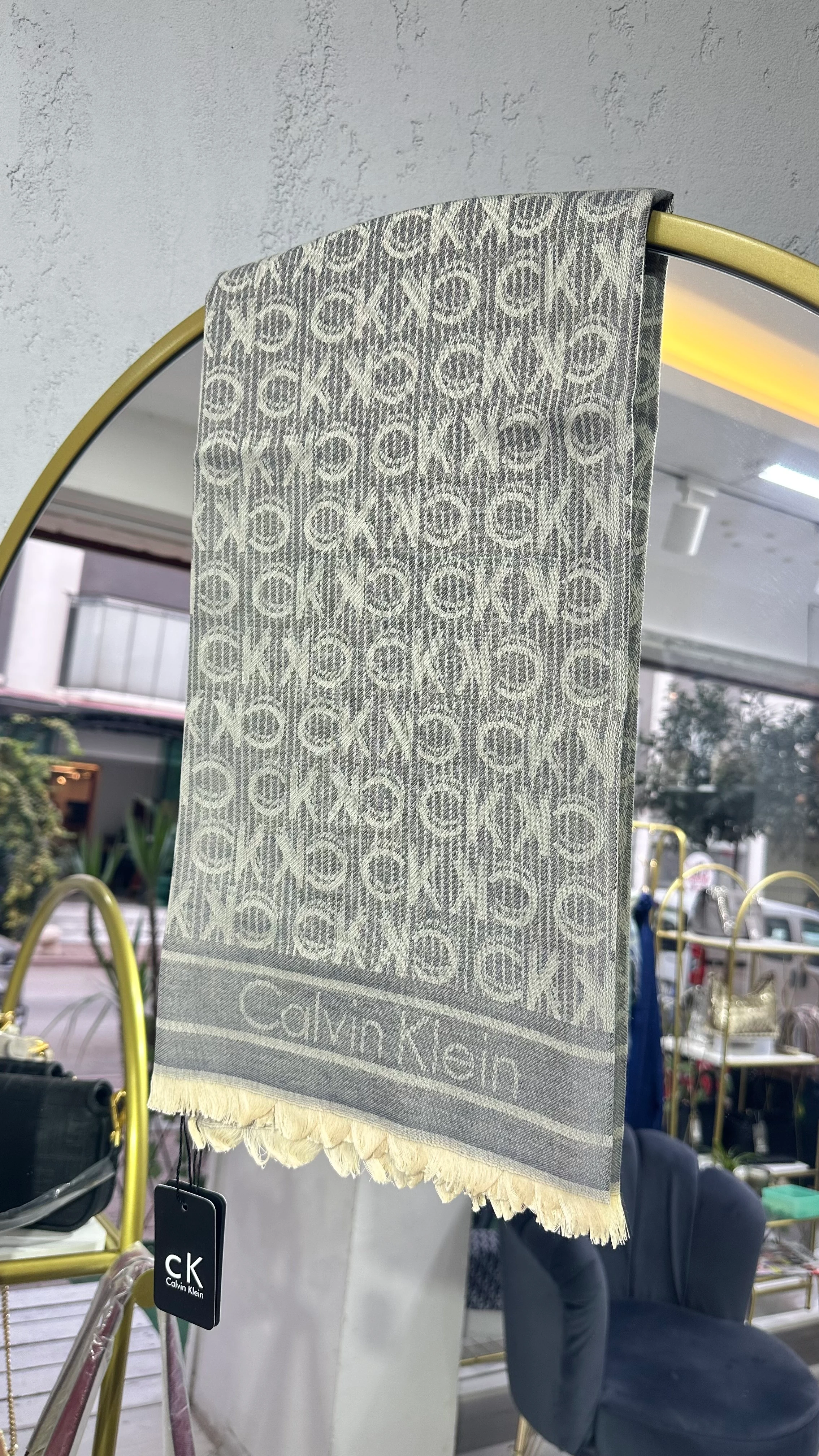 Ck İthal Yün Pamuk Şal Koyu Gri