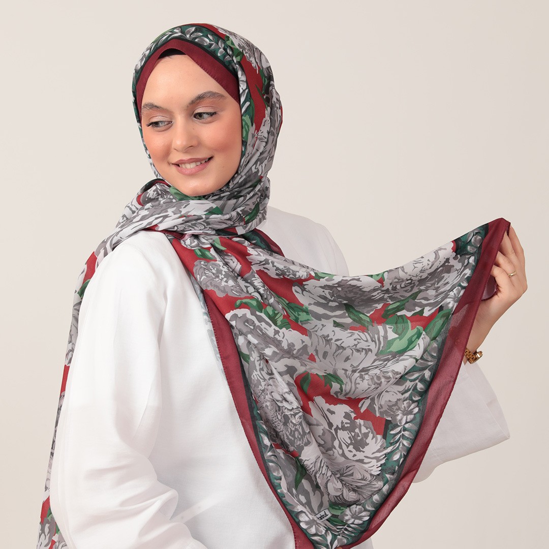 İpekseli Çiçek Desen Soft Pamuk Şal Bordo