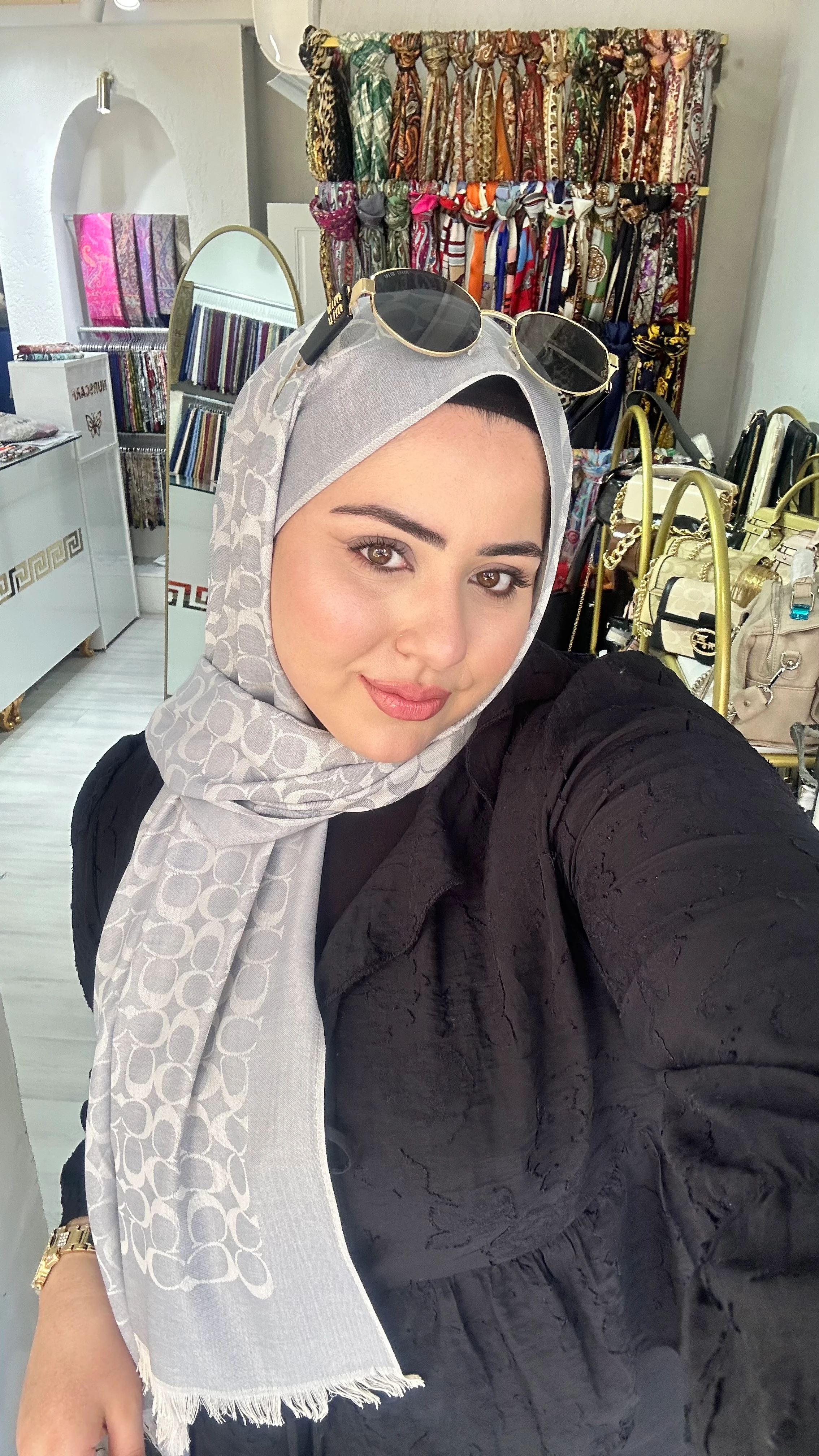 C Desen Yün İpek Şal Buz Mavi