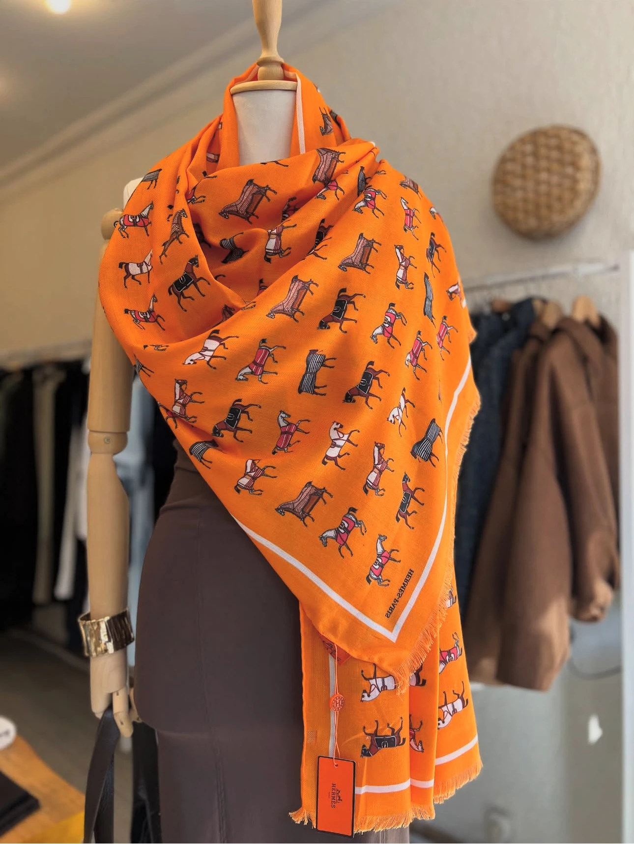 İthal Figürlü Yün Kaşmir Şal Turuncu 