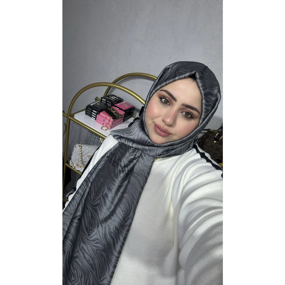 İpek Dokuma Zebra Desen Şal Antrasit