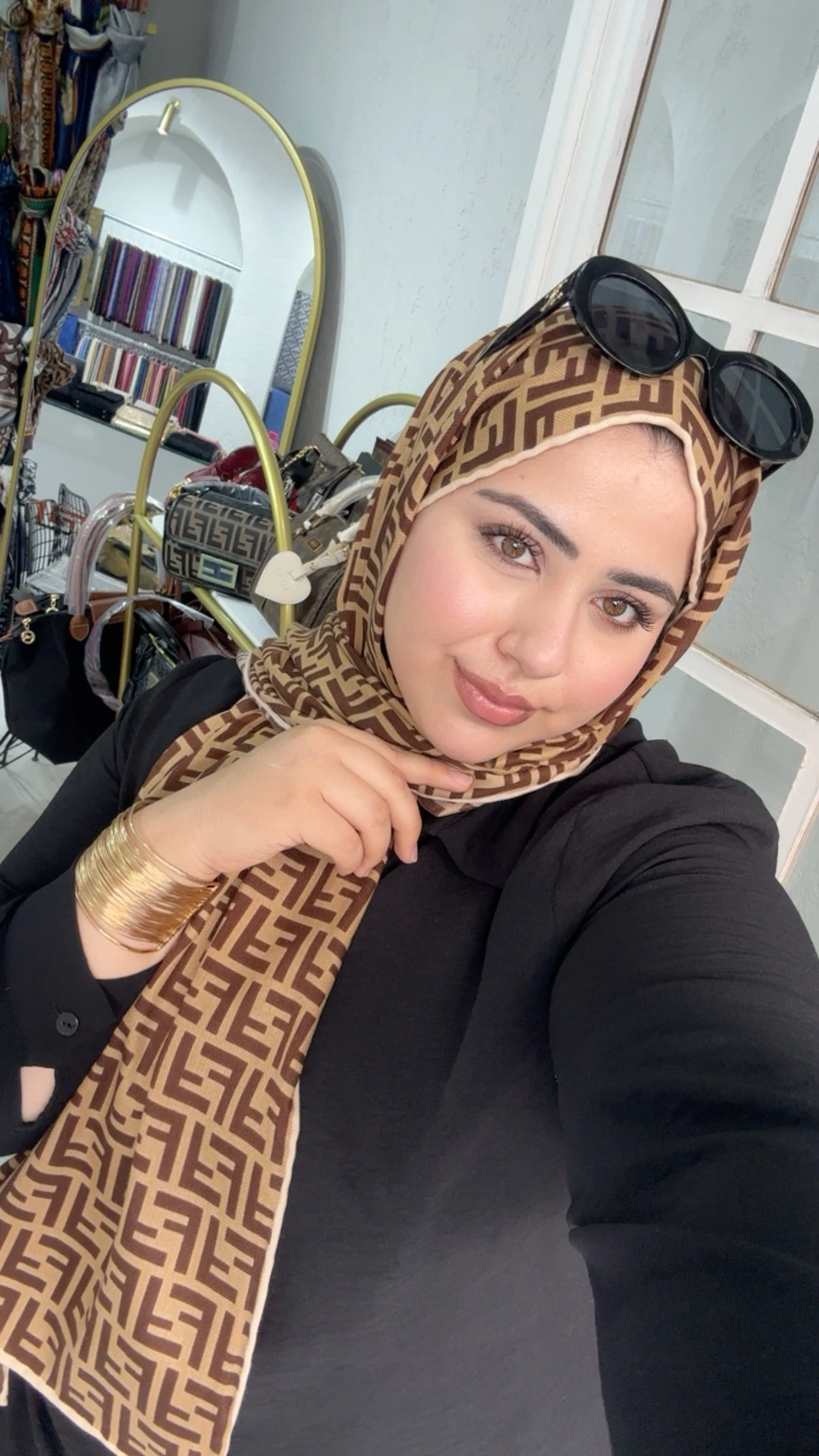 F Desen Yün Pamuk Şal Açık Kahve 