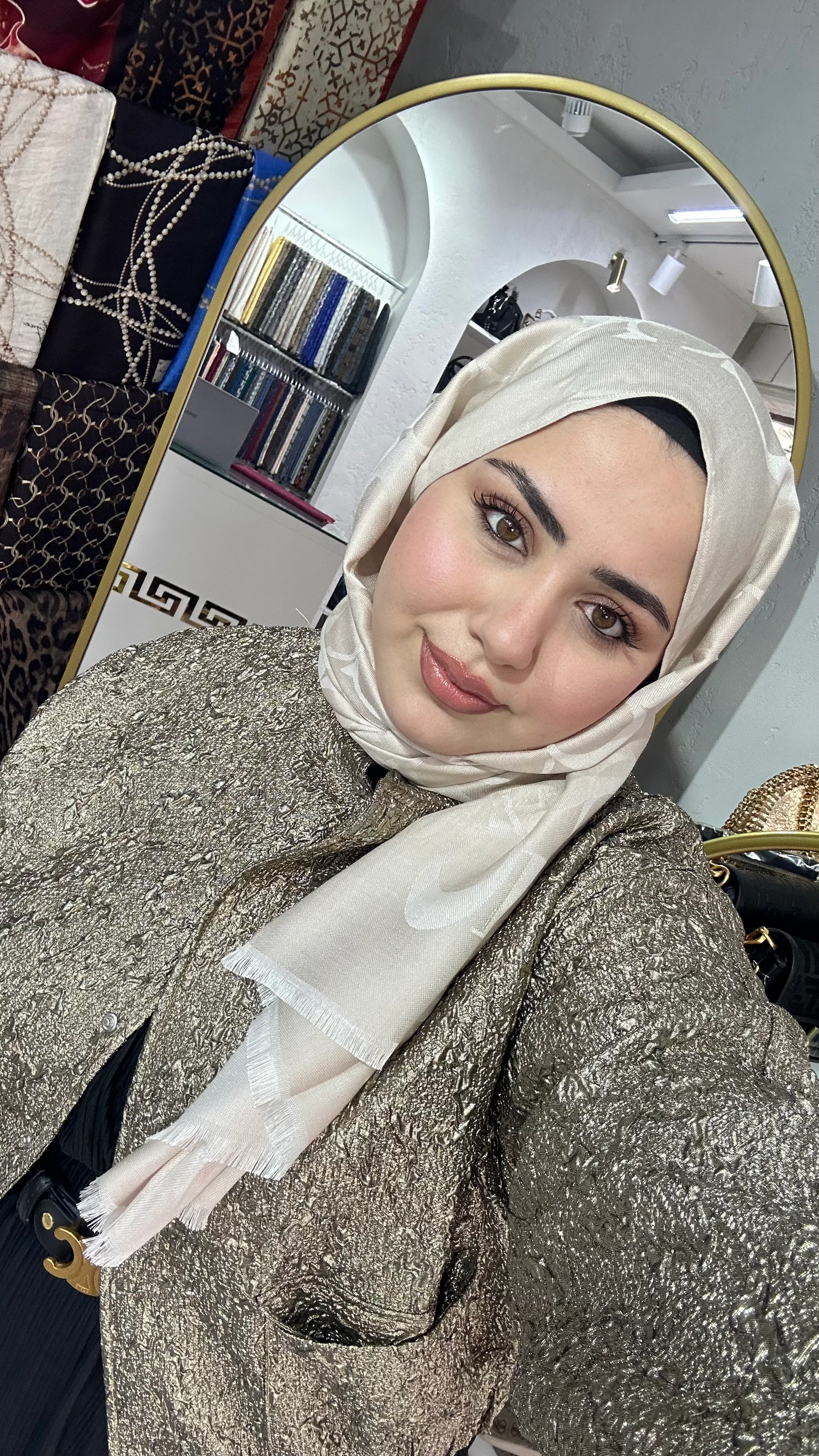 C Desen Yün İpek Şal Kum Beji 