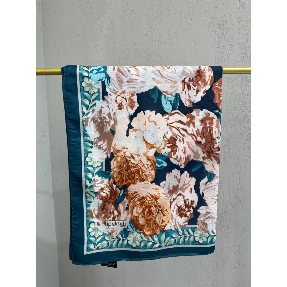 İpekseli Floral Desen Pamuk İpek Şal