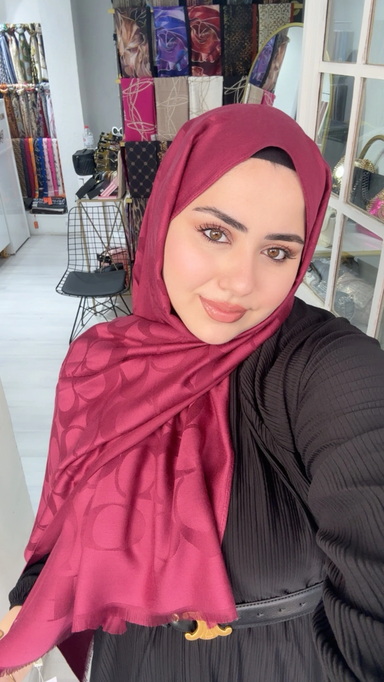 C Desen Yün İpek Şal Vişne 