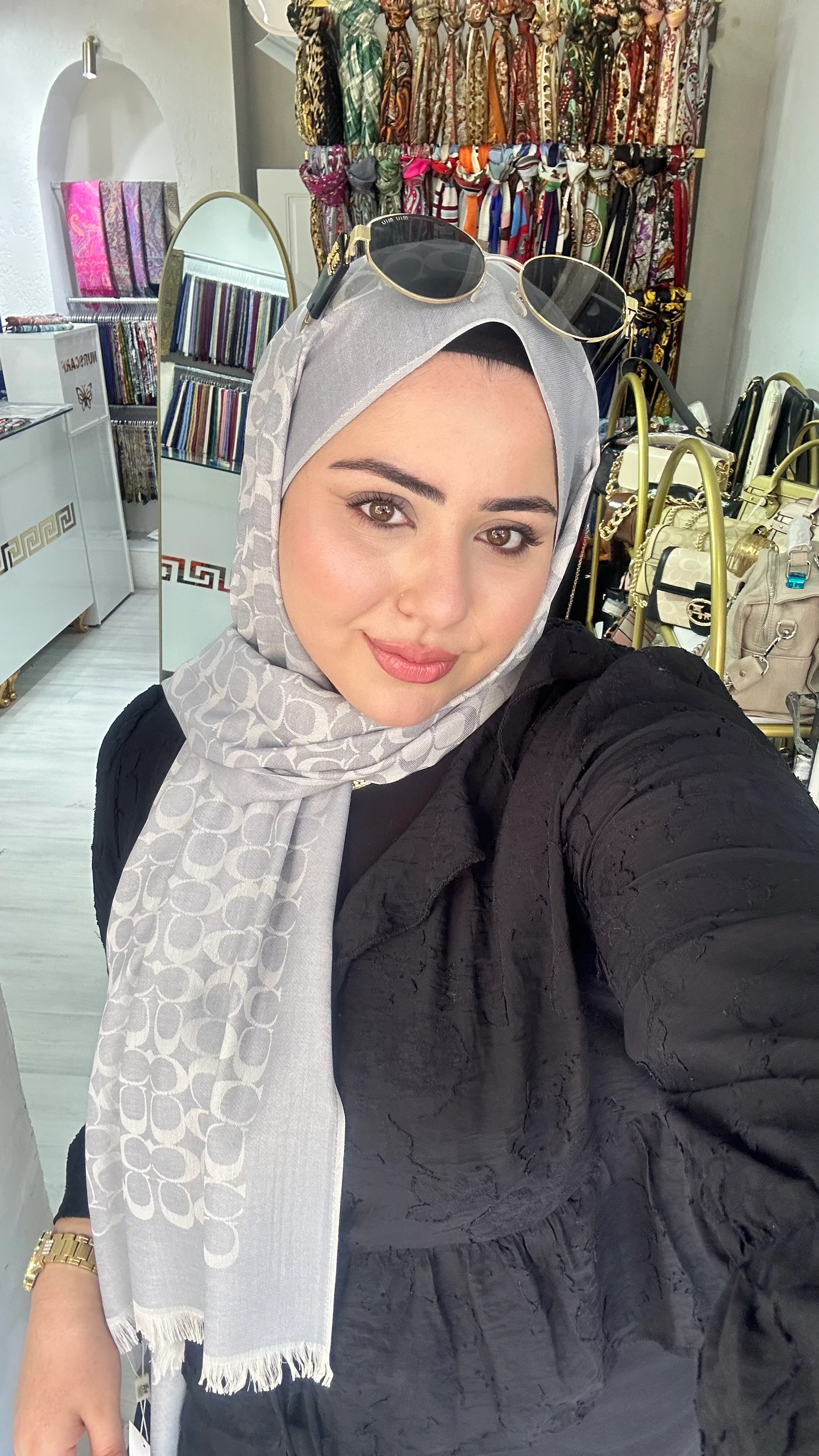 C Desen Yün İpek Şal Buz Mavi