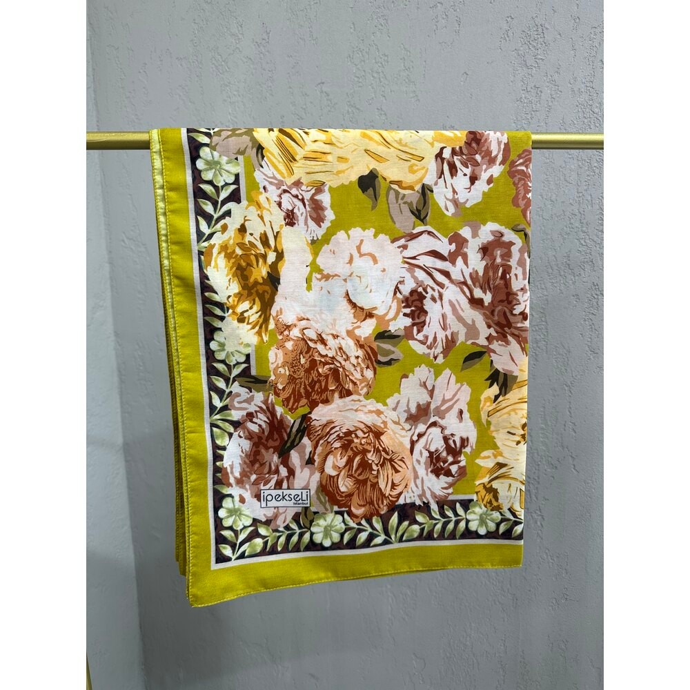 İpekseli Floral Desen Pamuk İpek Şal
