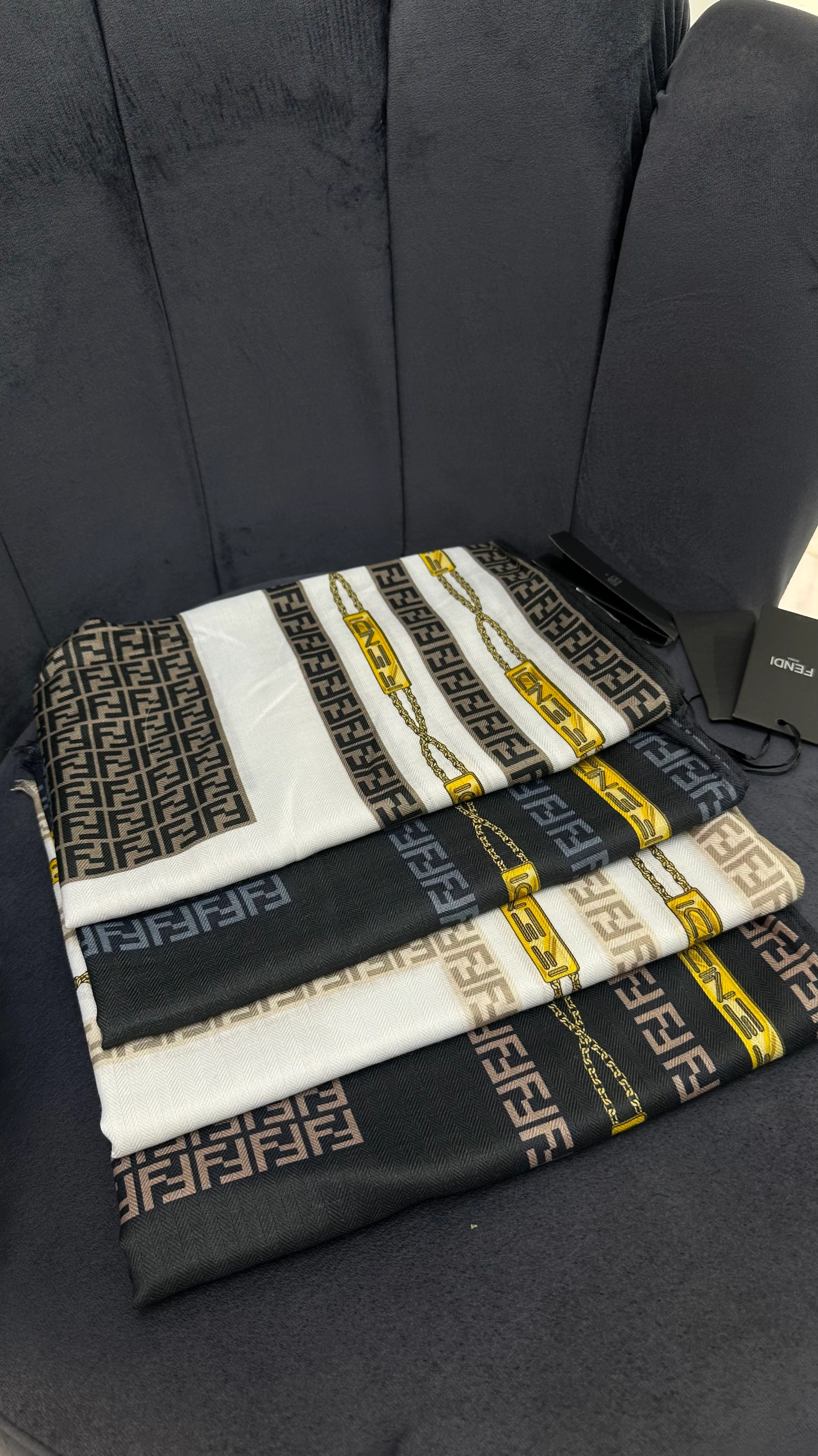 F Monogram İthal Yün Kaşmir Şal Kahve/Ekru