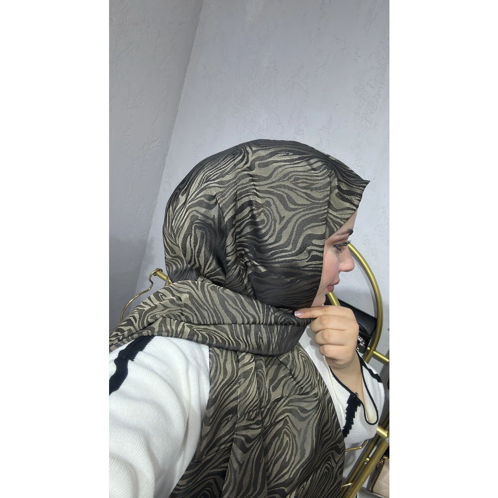 İpek dokuma zebra desen şal haki