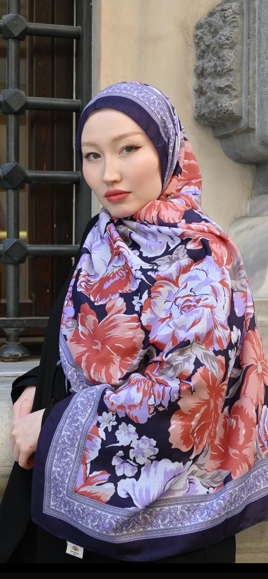 Losyana Çiçek Desen Soft Pamuk Şal Mor
