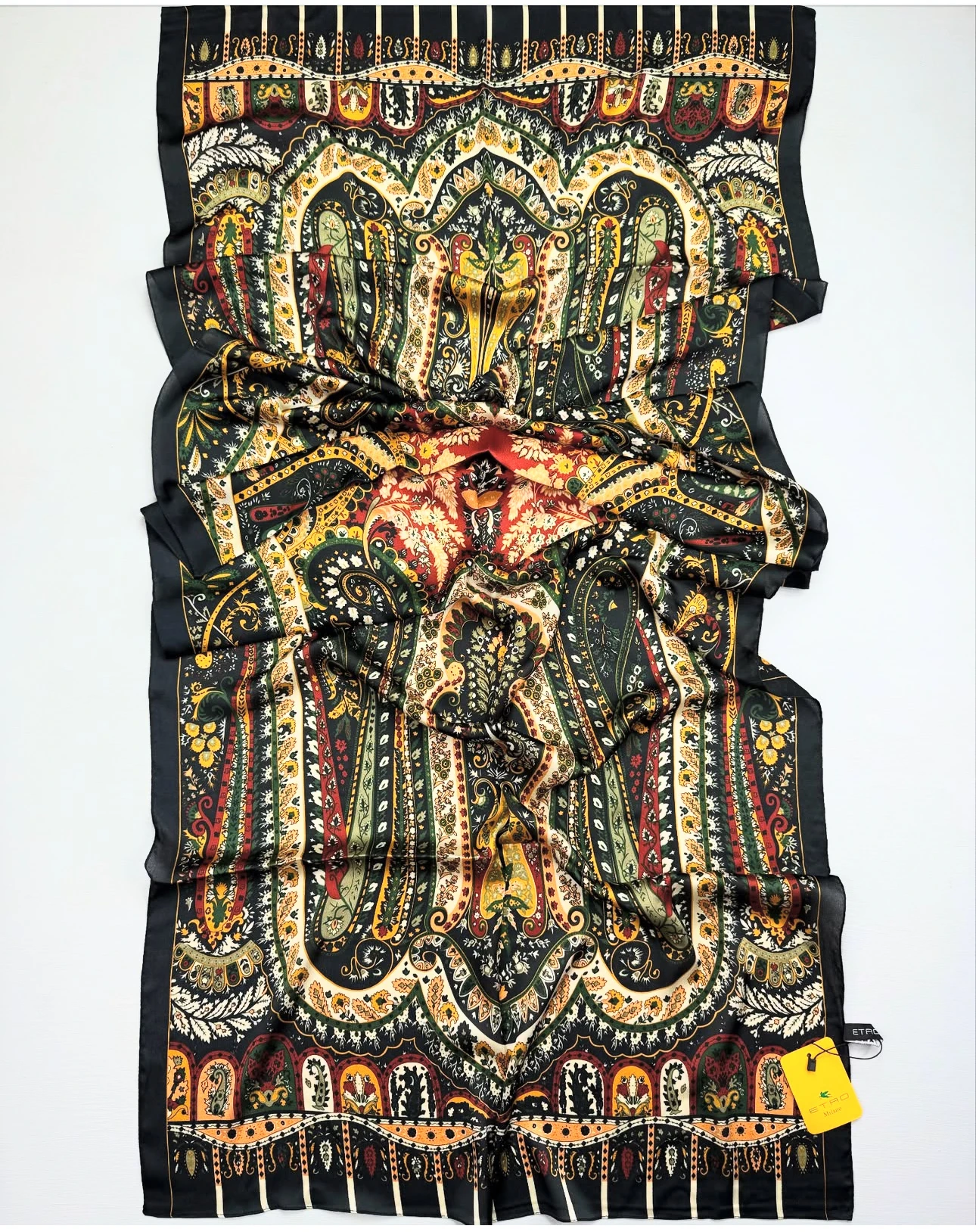 Rustik Desen Vual İpek Şal Siyah