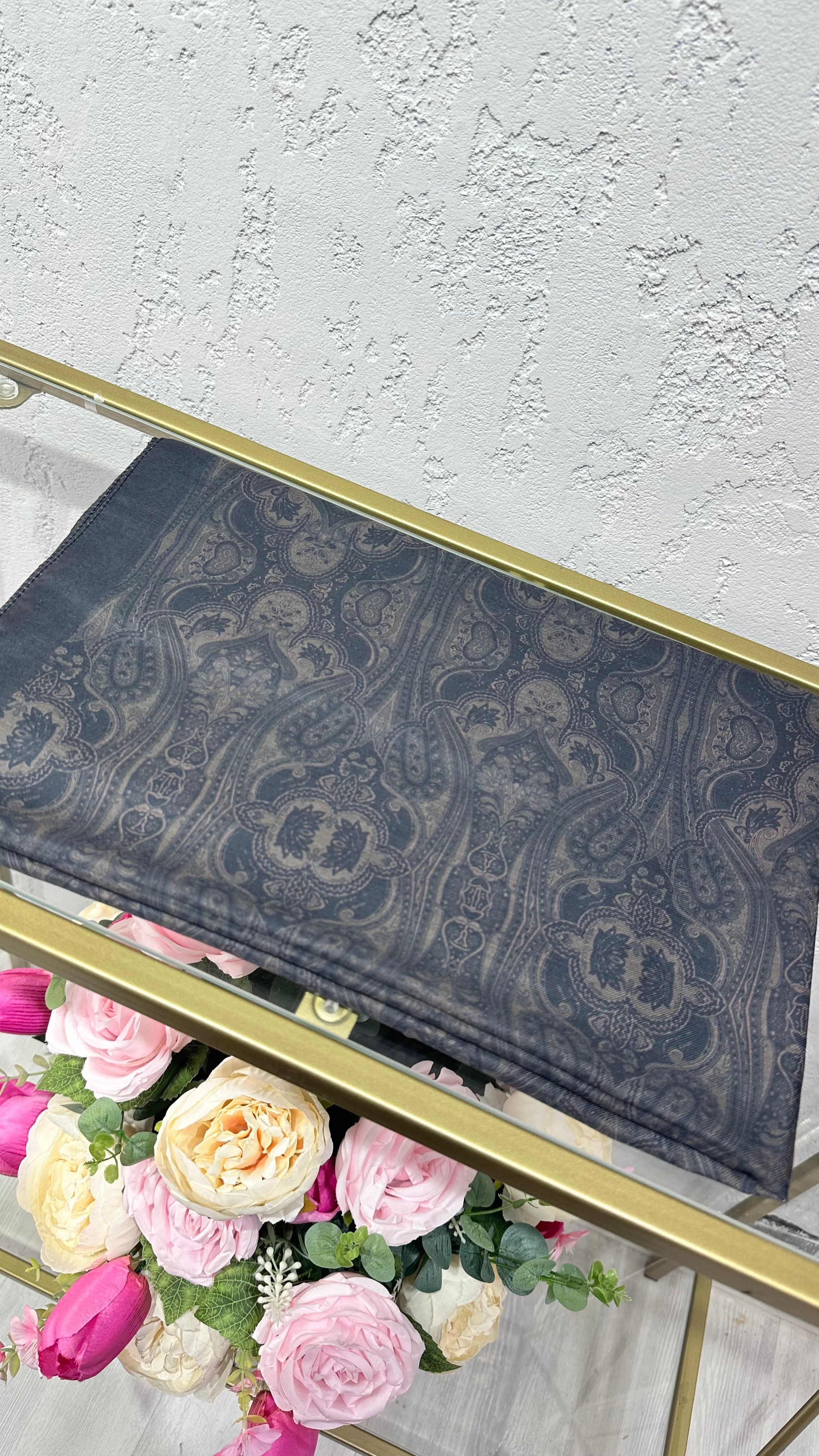 Etnik Desen Soft Pamuk Şal Siyah/Vizon