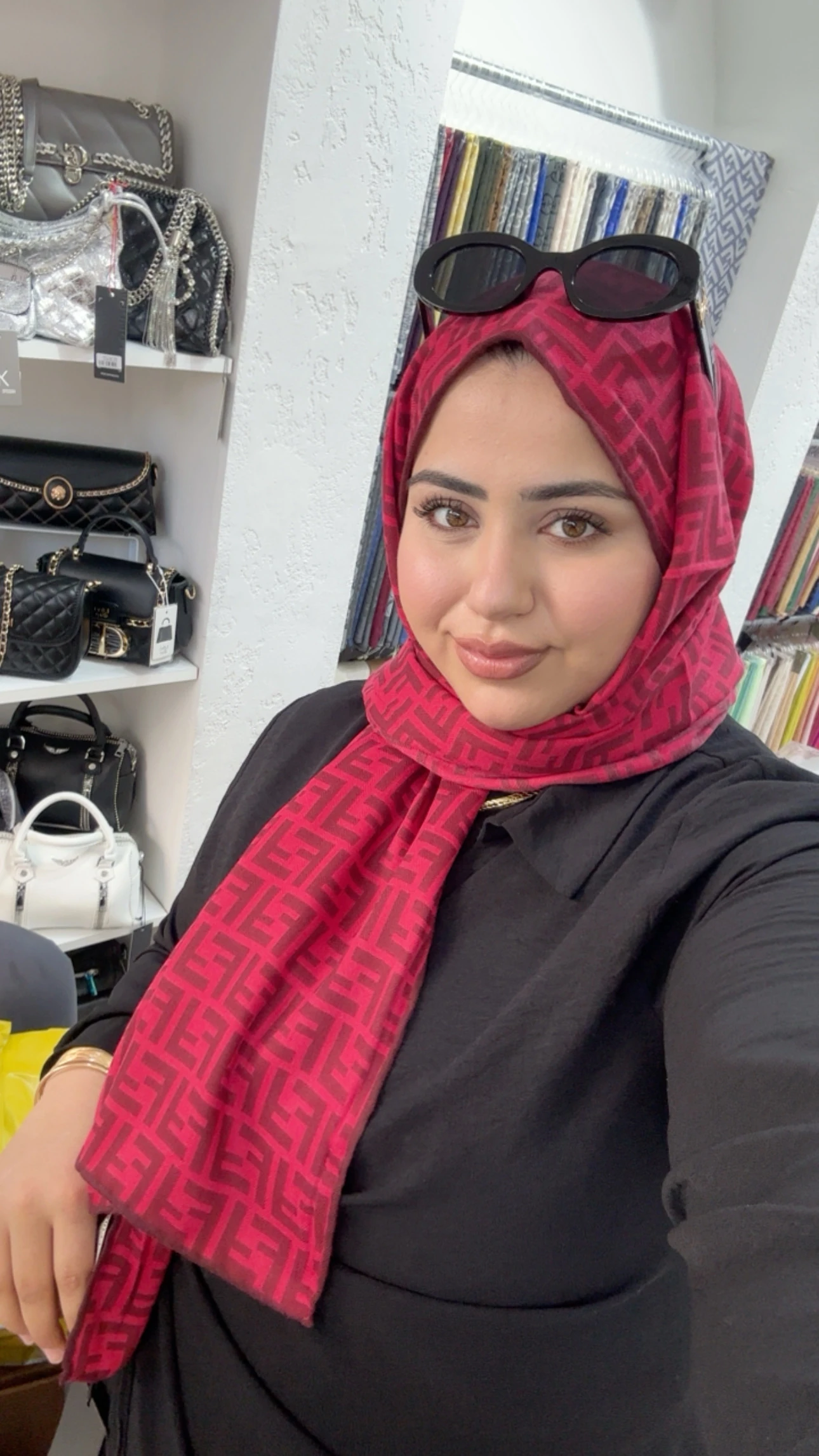 F Desen Yün Pamuk Şal Açık Kırmızı